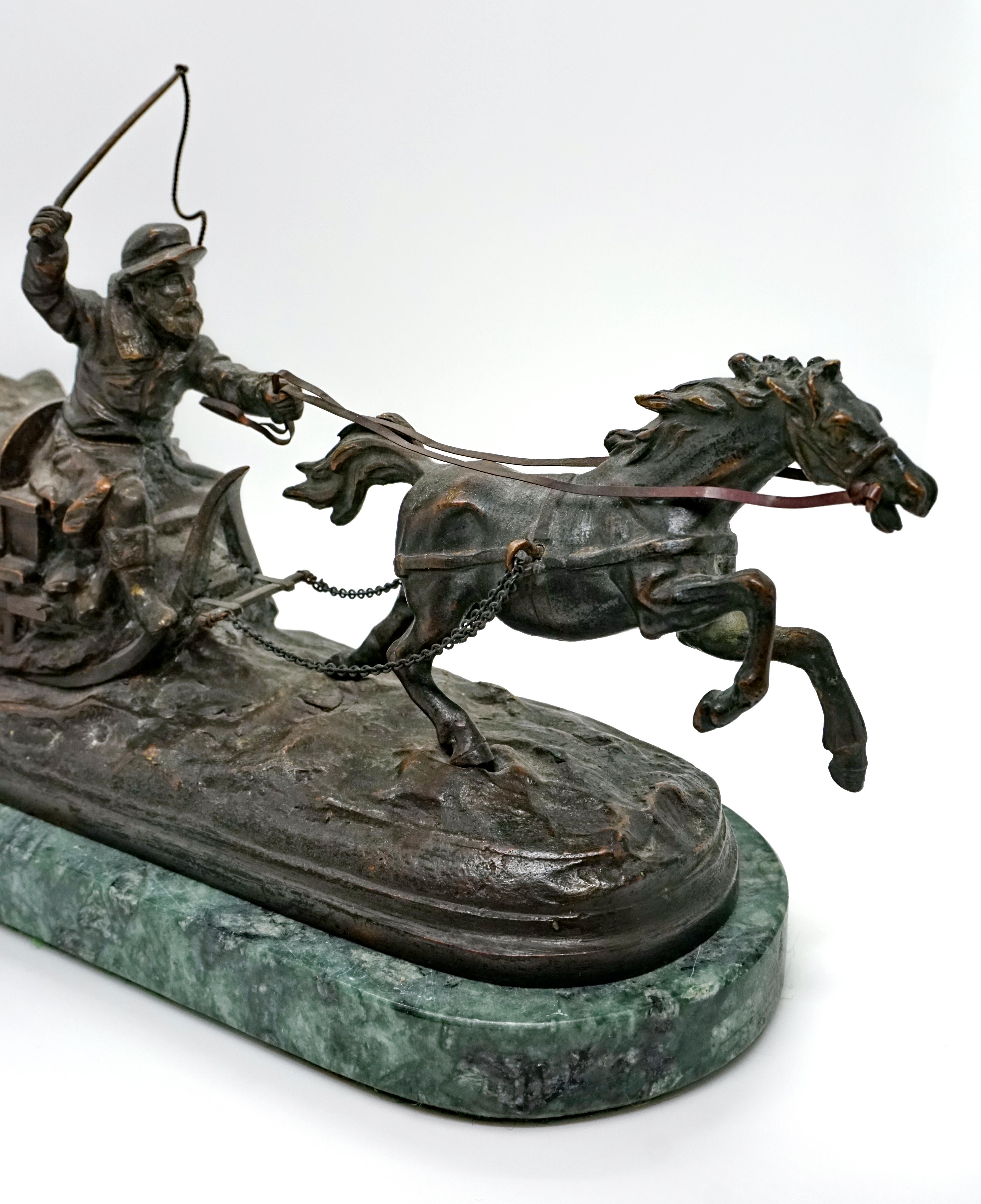 Early 20th Century Large Russian Bronze Sleigh Ride Group after Evgeny Alexandrovich Lansere