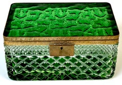 Large Russian Green Cut to Clear Bronze Mounted Crystal Neoclassical Box