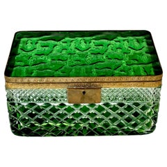 Large Russian Green Cut to Clear Bronze Mounted Crystal Neoclassical Box