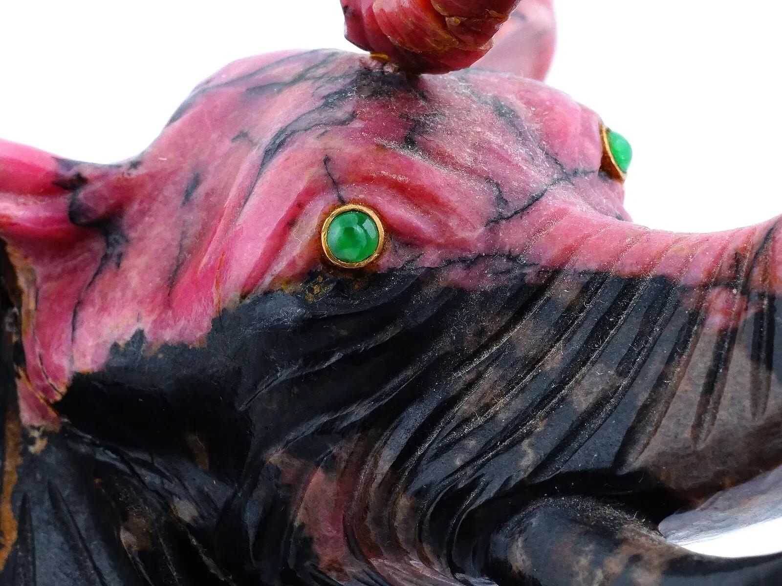 Large Russian Hand Carved Rhodonite Elephant Figurine Faberge Manner in vendita 3