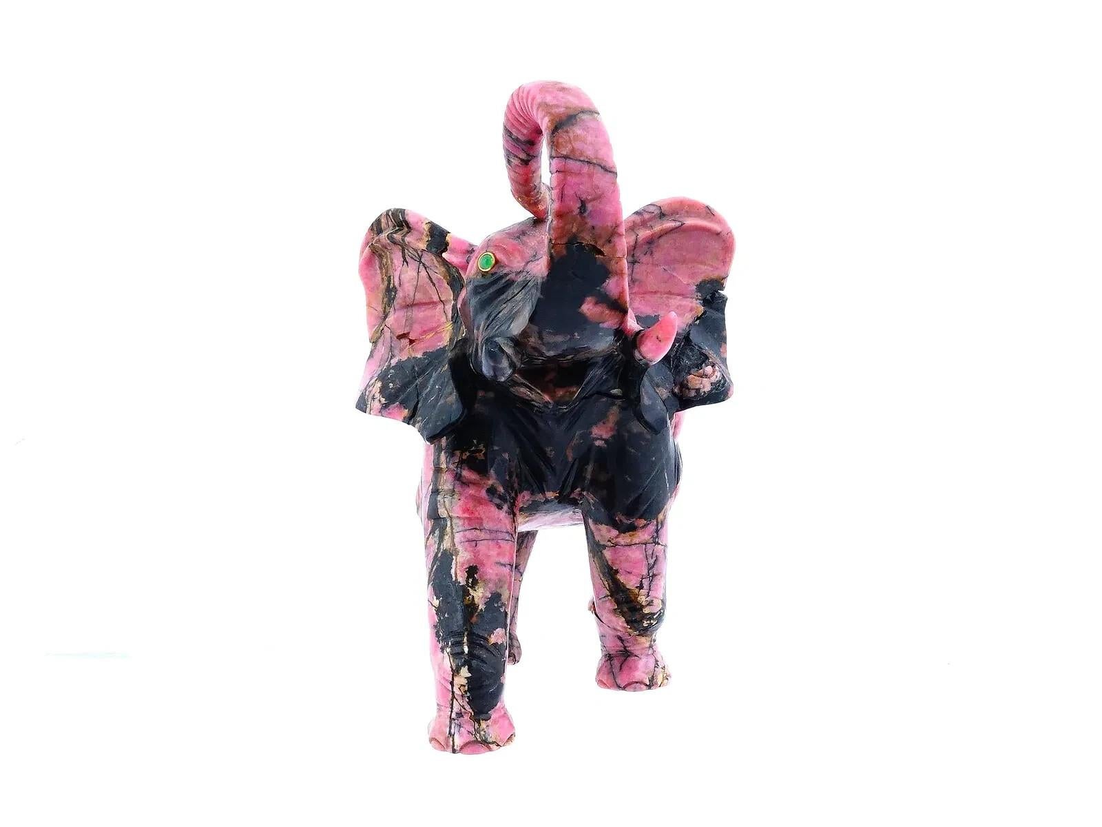 Sconosciuto Large Russian Hand Carved Rhodonite Elephant Figurine Faberge Manner in vendita