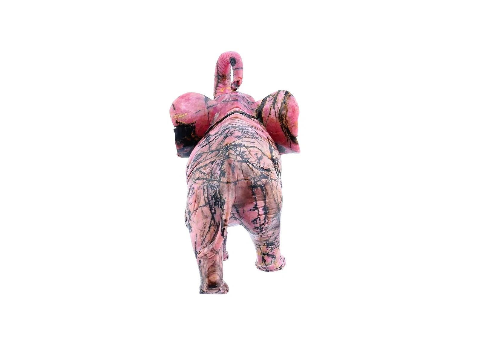 Intagliato Large Russian Hand Carved Rhodonite Elephant Figurine Faberge Manner in vendita