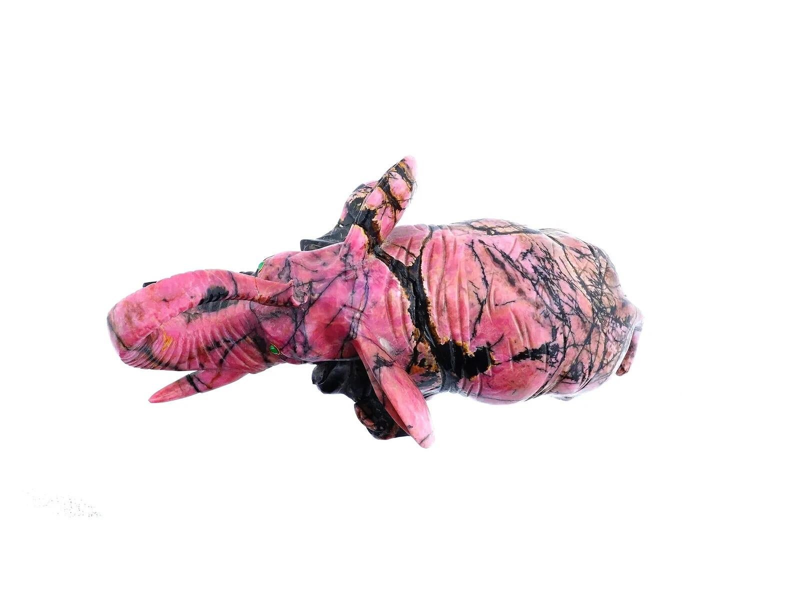 Large Russian Hand Carved Rhodonite Elephant Figurine Faberge Manner In condizioni buone in vendita a New York, NY