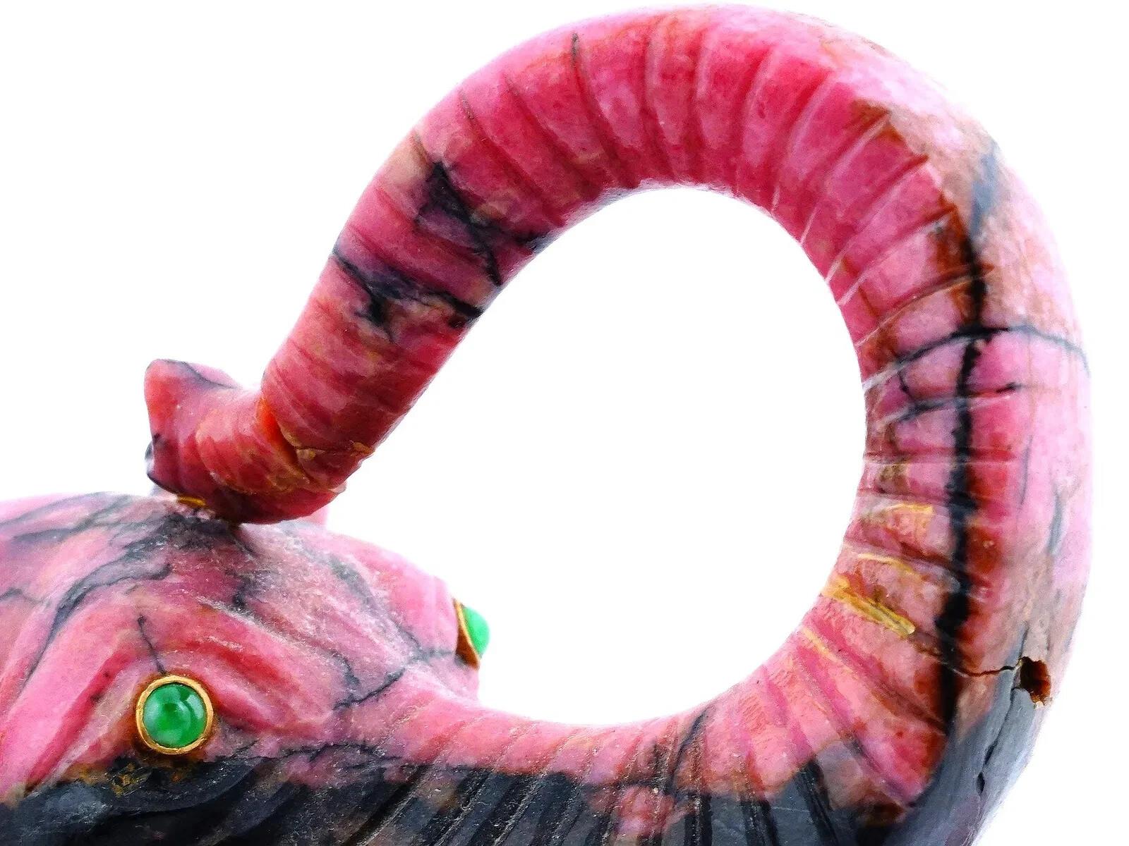 Large Russian Hand Carved Rhodonite Elephant Figurine Faberge Manner in vendita 1