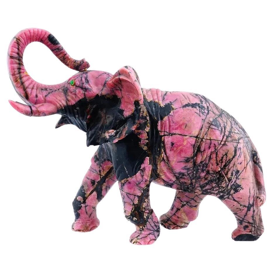 Large Russian Hand Carved Rhodonite Elephant Figurine Faberge Manner