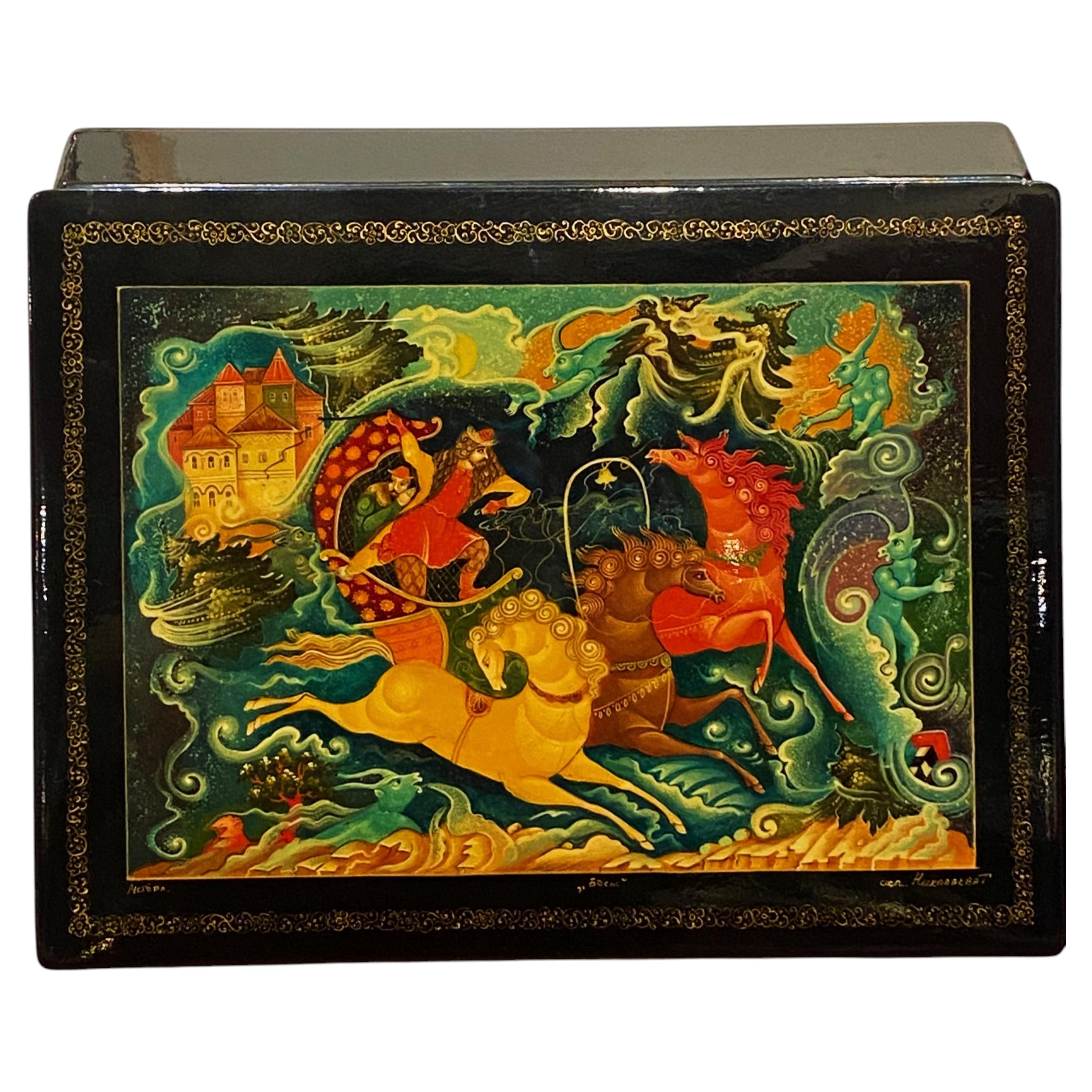 Large Russian Mstera School Lacquer Box/Casket (Laretz) "Demons" by A.S. Pushkin