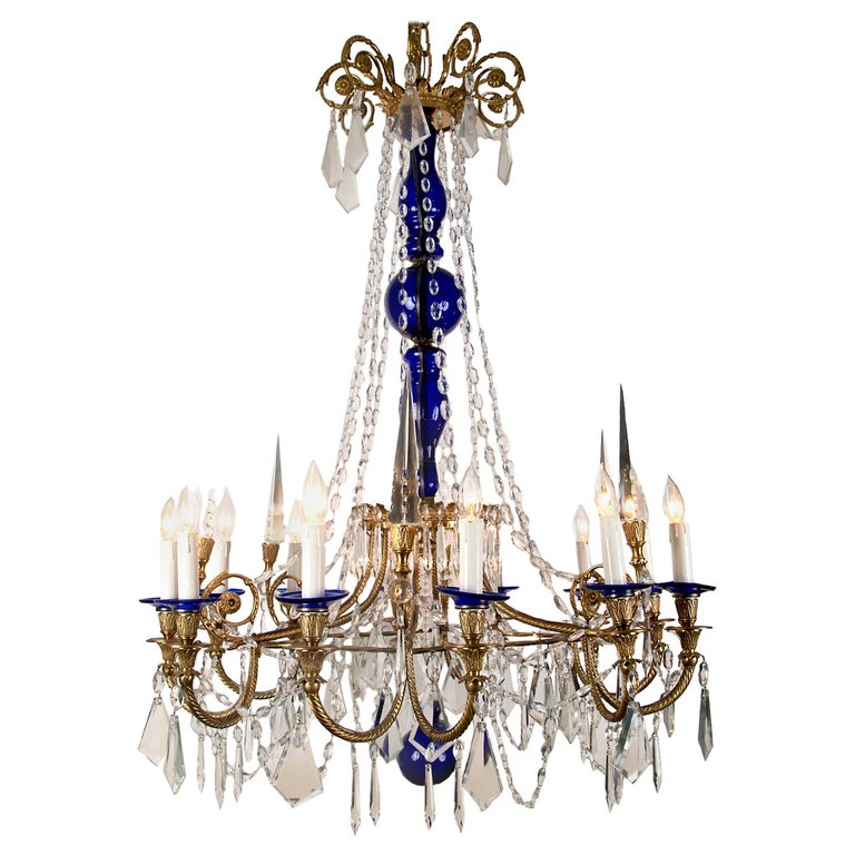 Large Russian Neoclassical Style Bronze Chandelier, circa 1900