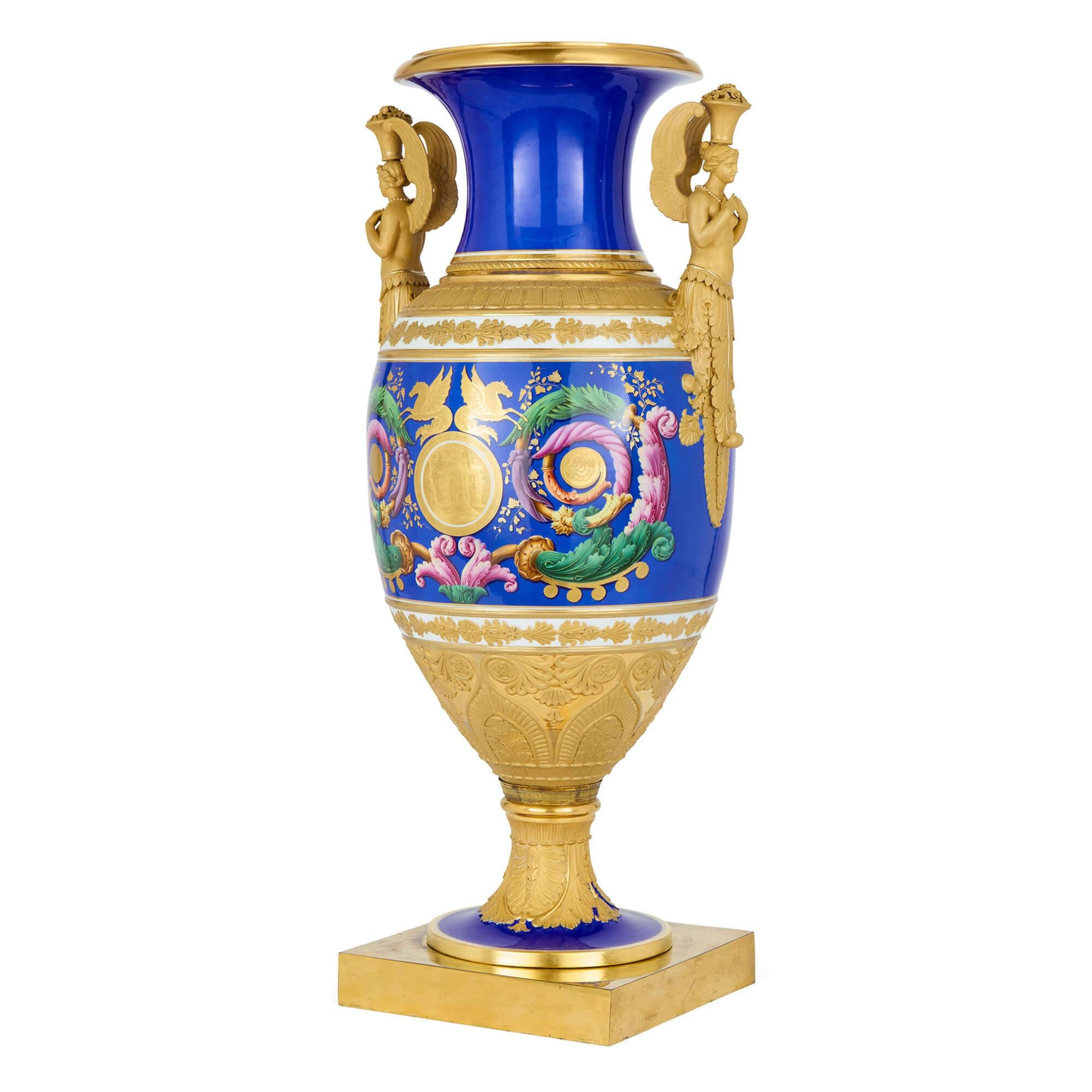 Large Russian Nicholas I Period Porcelain Vase Imperial Porcelain Factory
Russian, c. 1830
Height 78cm, width 34cm, depth 30cm

This outstanding antique vase, created around 1830 by the Imperial Porcelain Factory in St. Petersburg, Russia, during