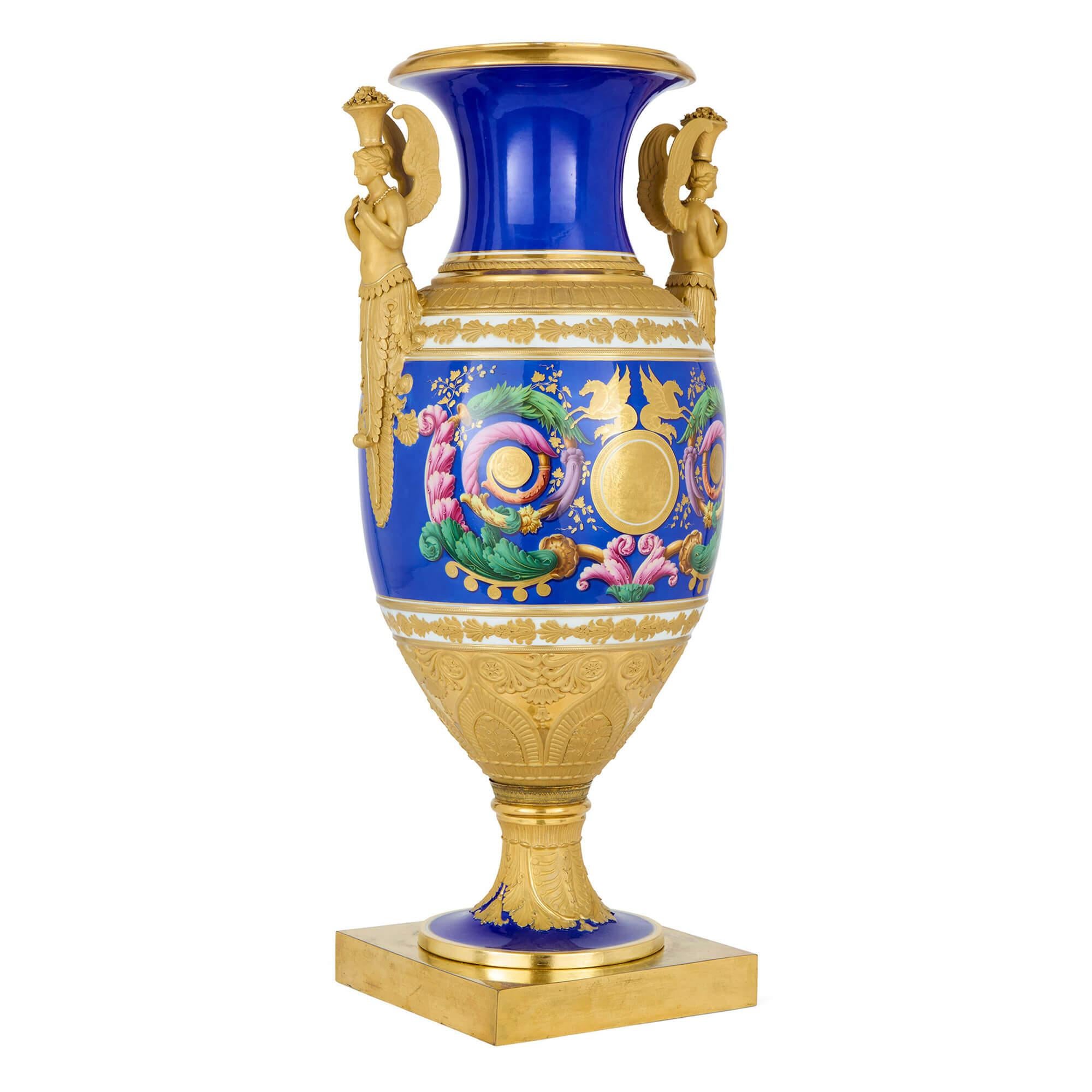 Neoclassical Large Russian Nicholas I Period Porcelain Vase Imperial Porcelain Factory For Sale