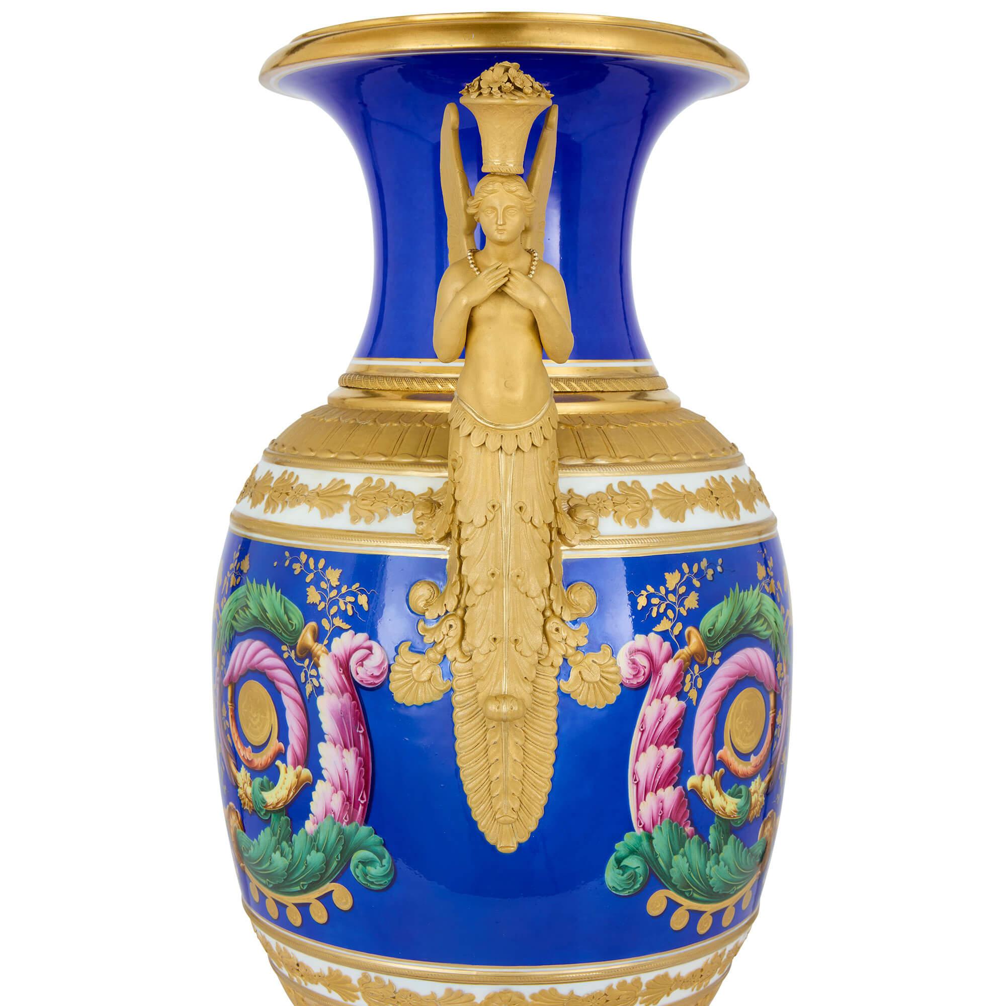 Gilt Large Russian Nicholas I Period Porcelain Vase Imperial Porcelain Factory For Sale