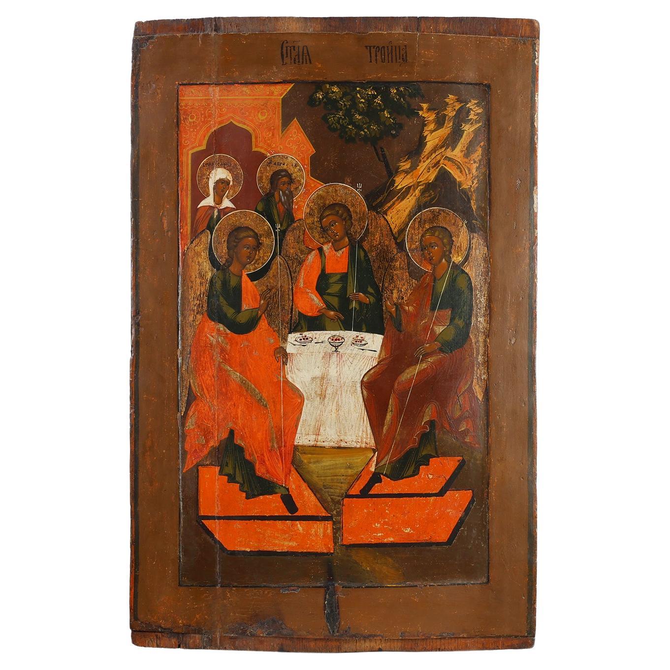 Large Russian Religious Icon “The Holy Trinity”, 18th Century