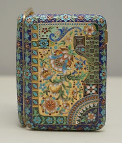 Großes russisches Zigarettenetui aus Silber 84 Gold vergoldete Cloisonné-Emaille 324 Gramm