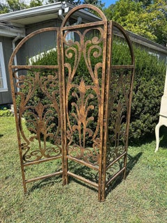 Large Rust Iron Arched 3 Panel Folding Room Divider Screen