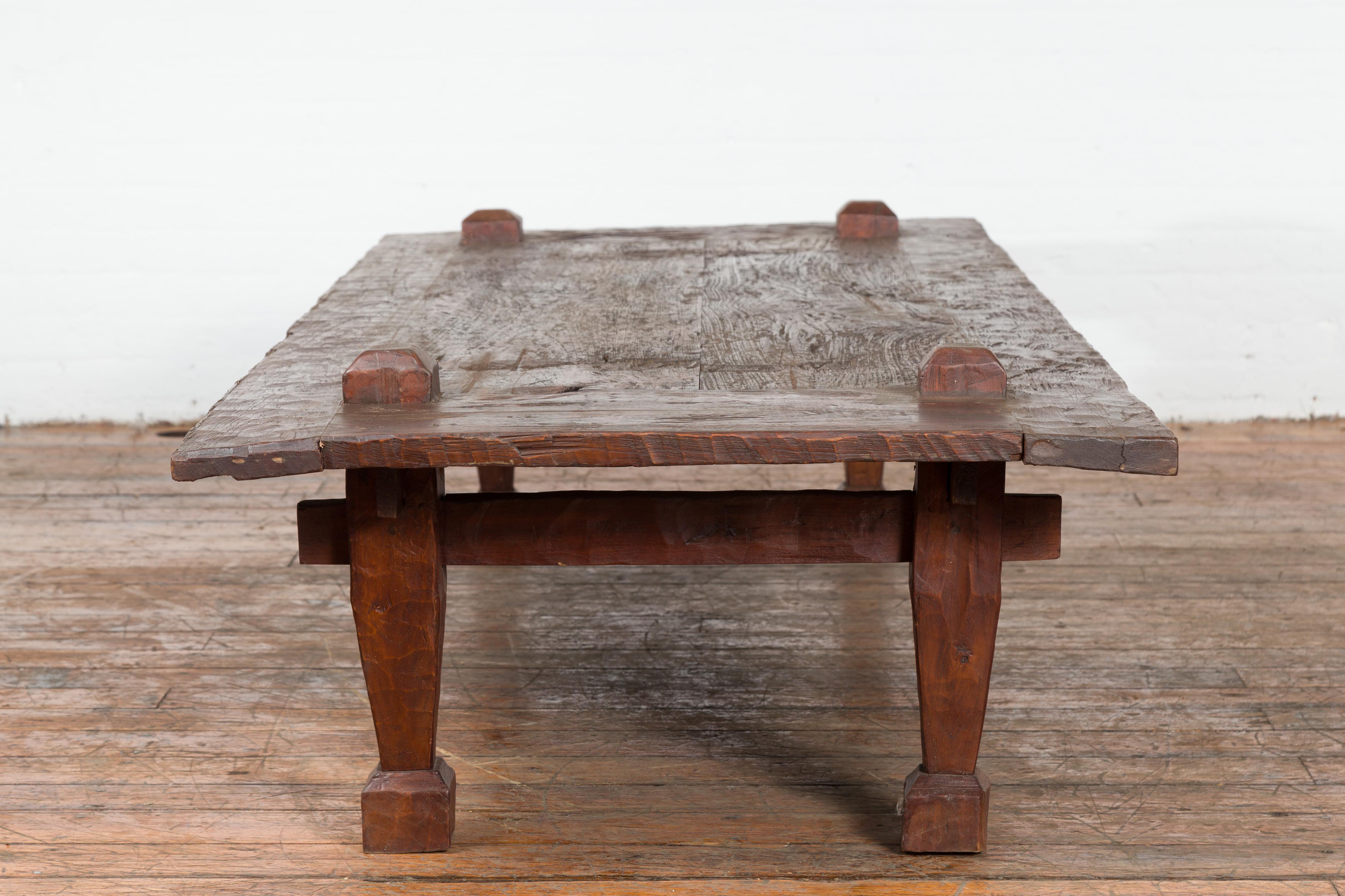 Large Rustic 19th Century Distressed Indonesian Coffee Table with Raised Joints 6
