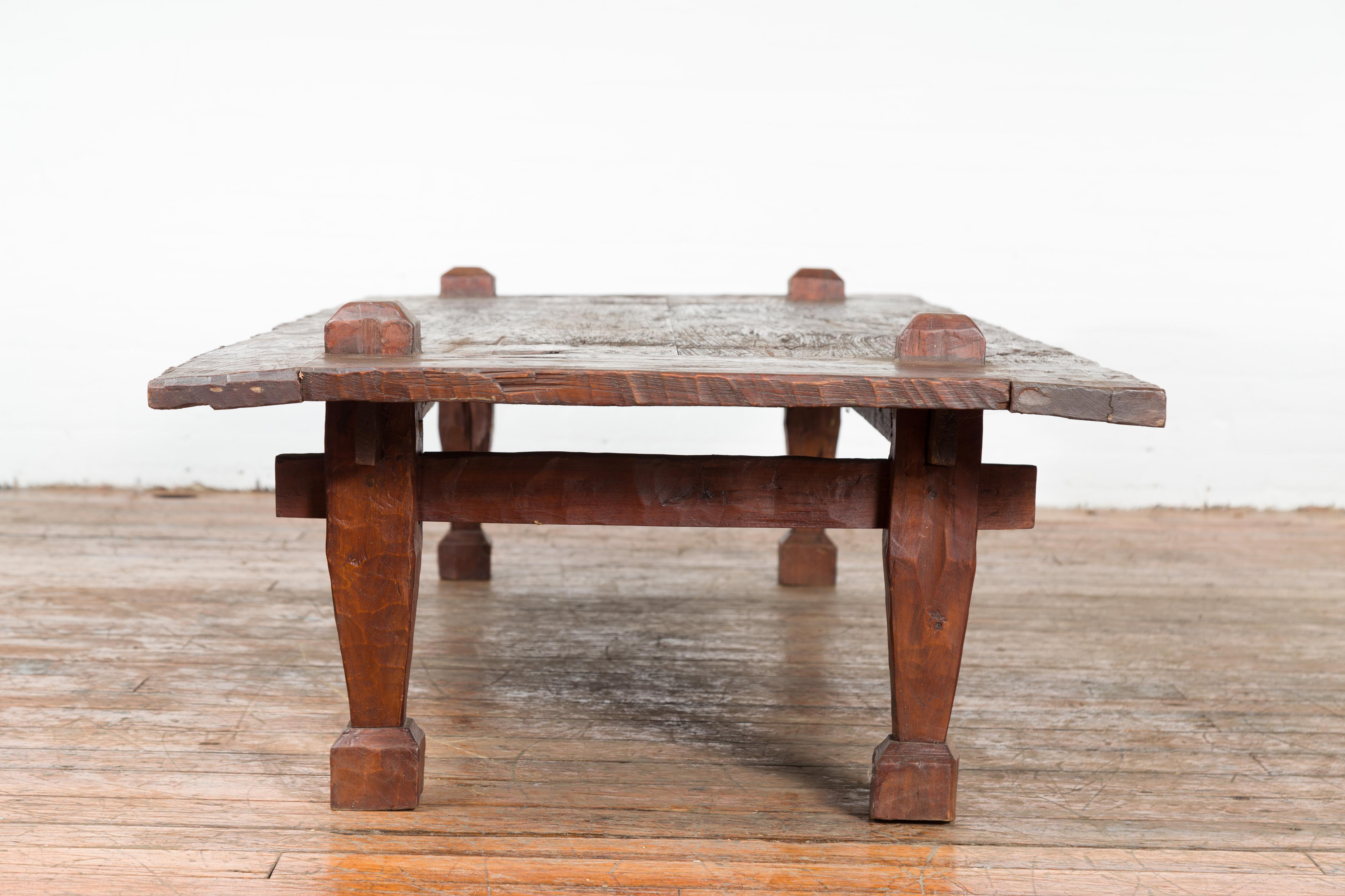 Large Rustic 19th Century Distressed Indonesian Coffee Table with Raised Joints 7