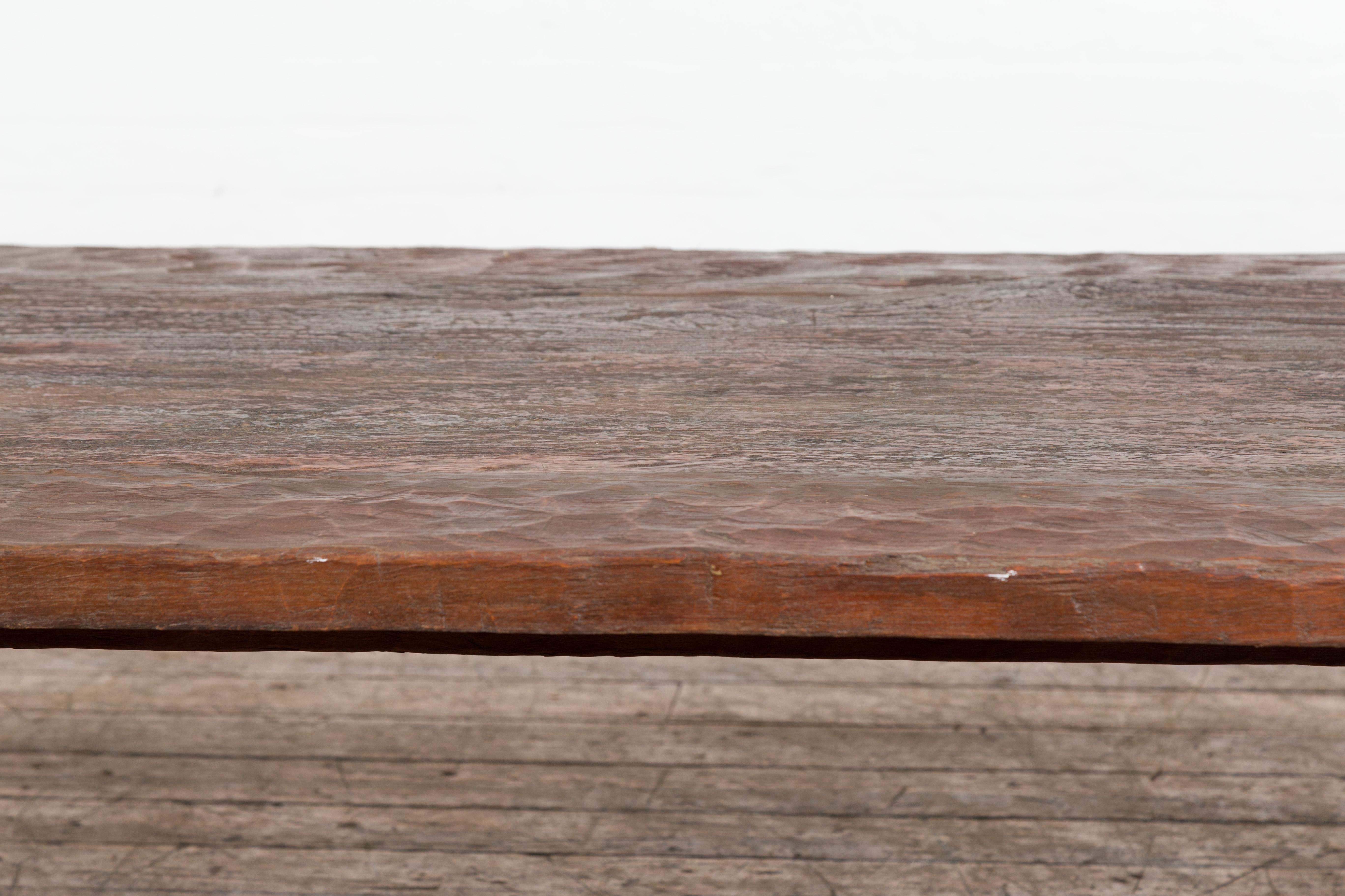 Large Rustic 19th Century Distressed Indonesian Coffee Table with Raised Joints 2