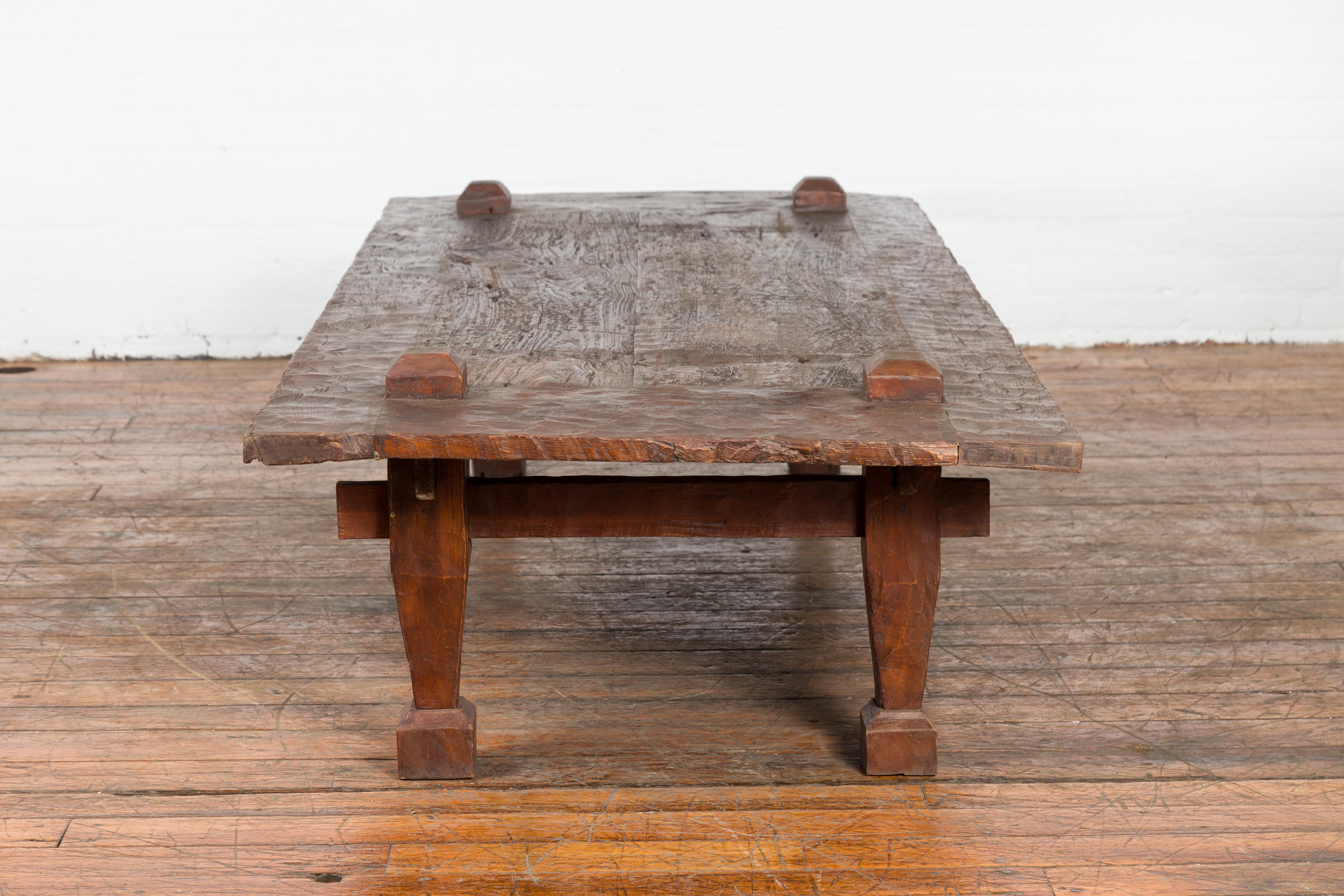 Large Rustic 19th Century Distressed Indonesian Coffee Table with Raised Joints 3