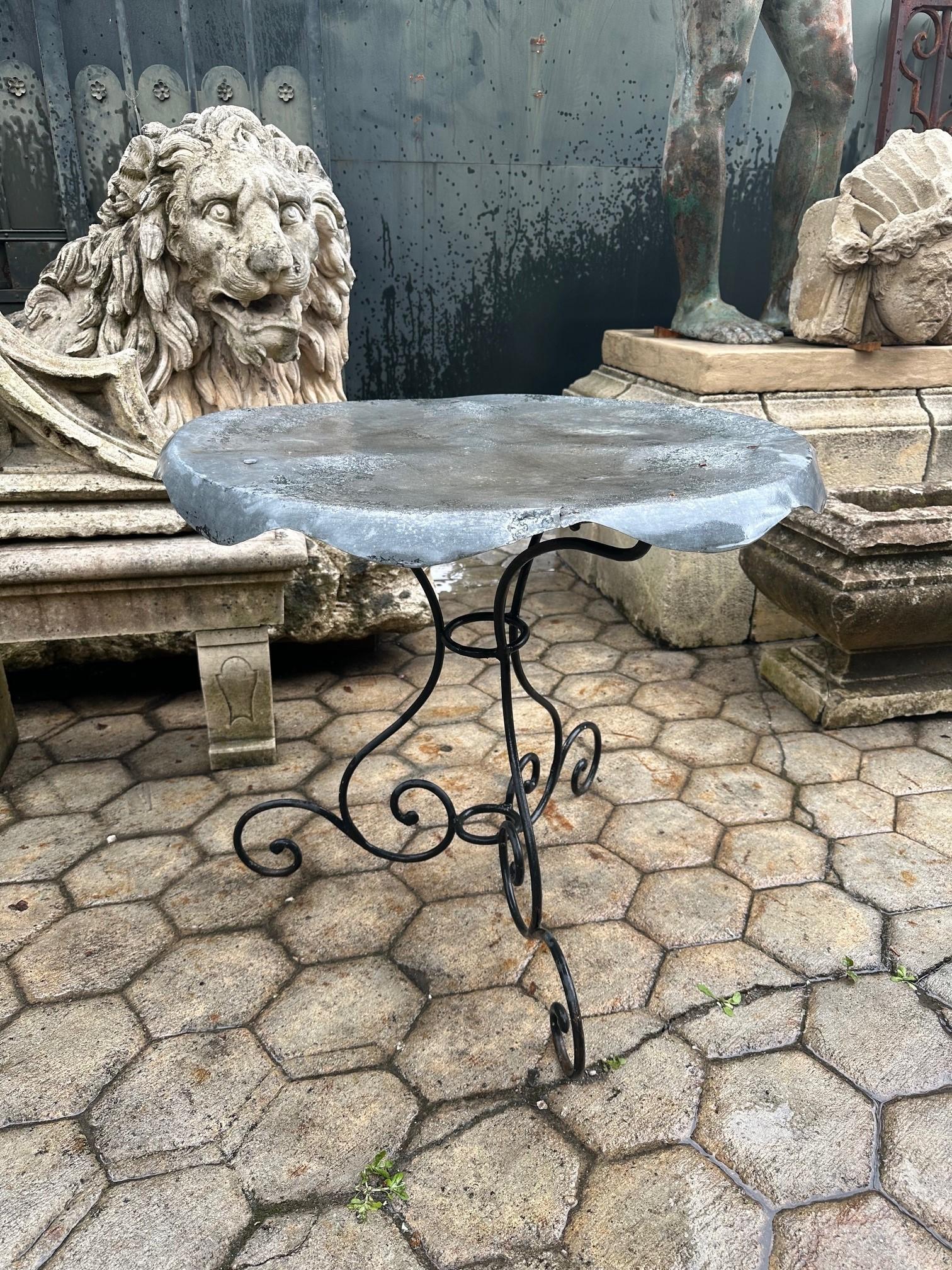 Large Rustic 19th Century Round Iron & Zink Garden Patio Coffee side Table LA CA For Sale 8