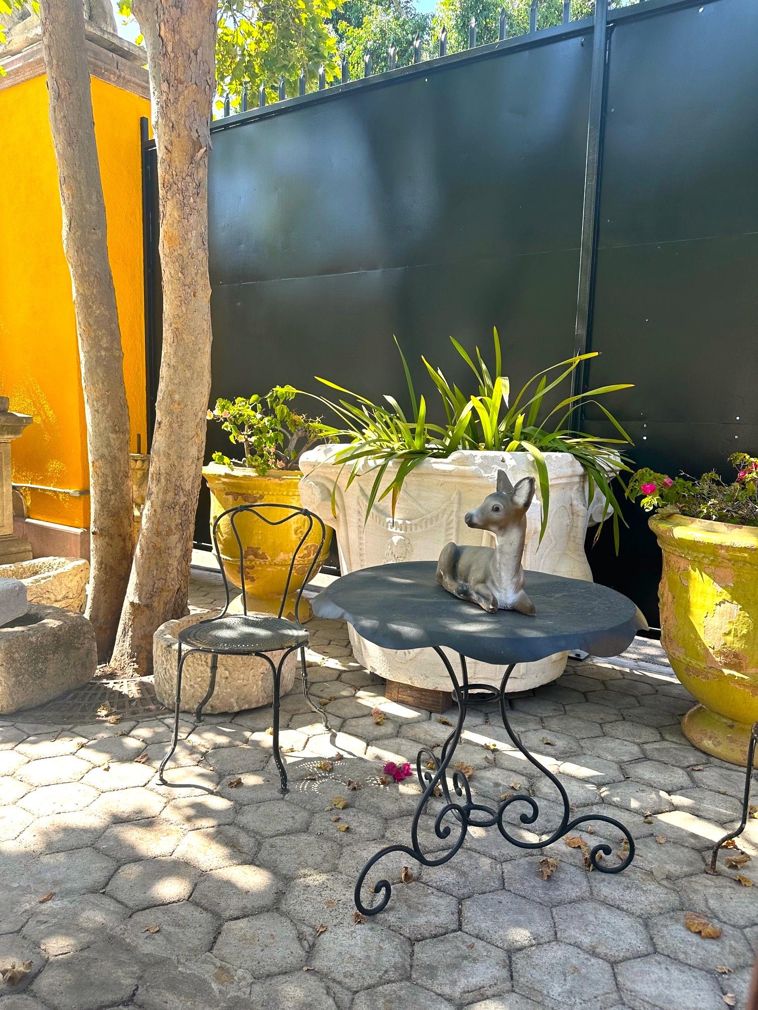 Forged Large Rustic 19th Century Round Iron & Zink Garden Patio Coffee side Table LA CA For Sale