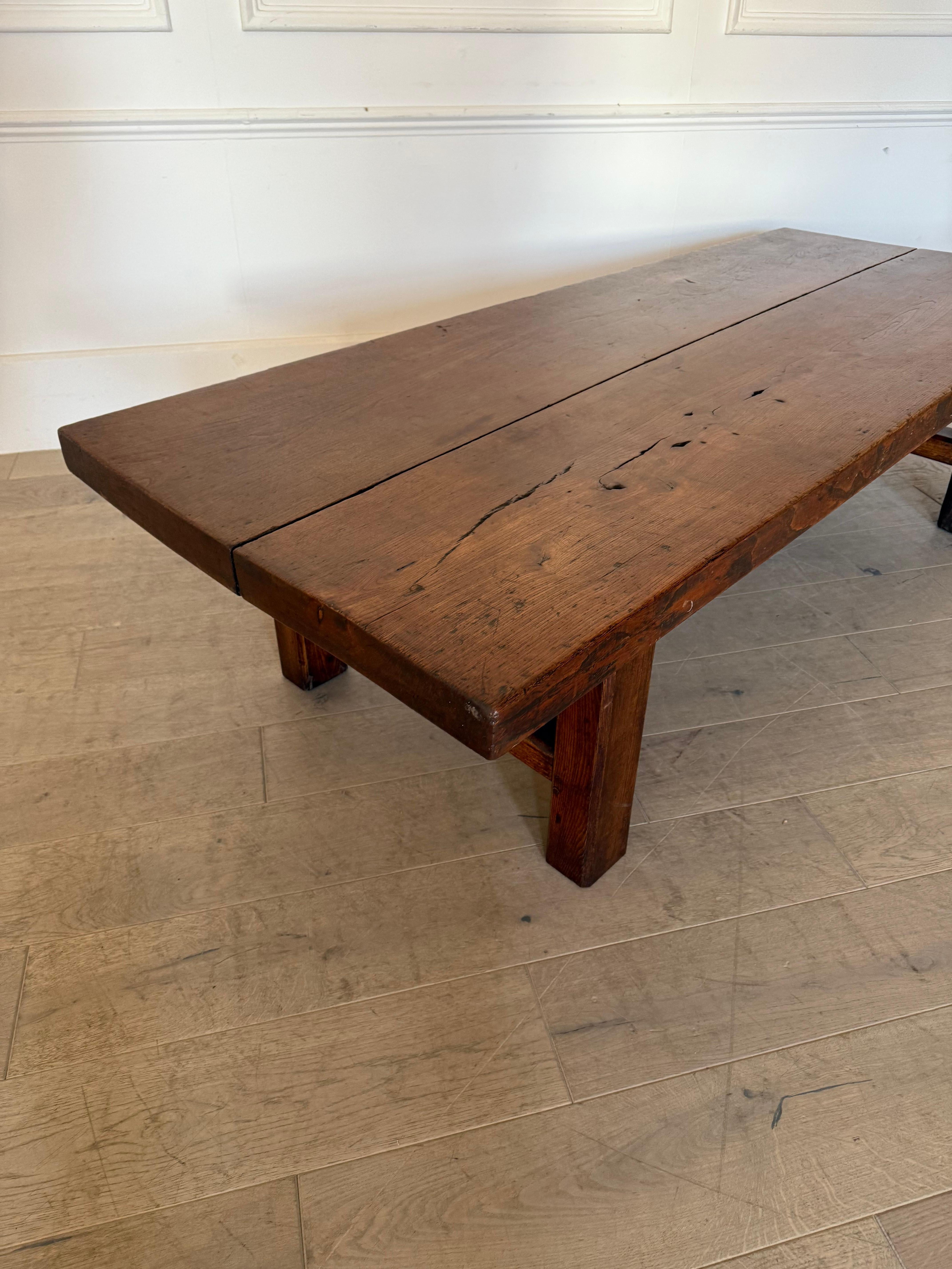 Large rustic 19th Elm coffee table For Sale 8
