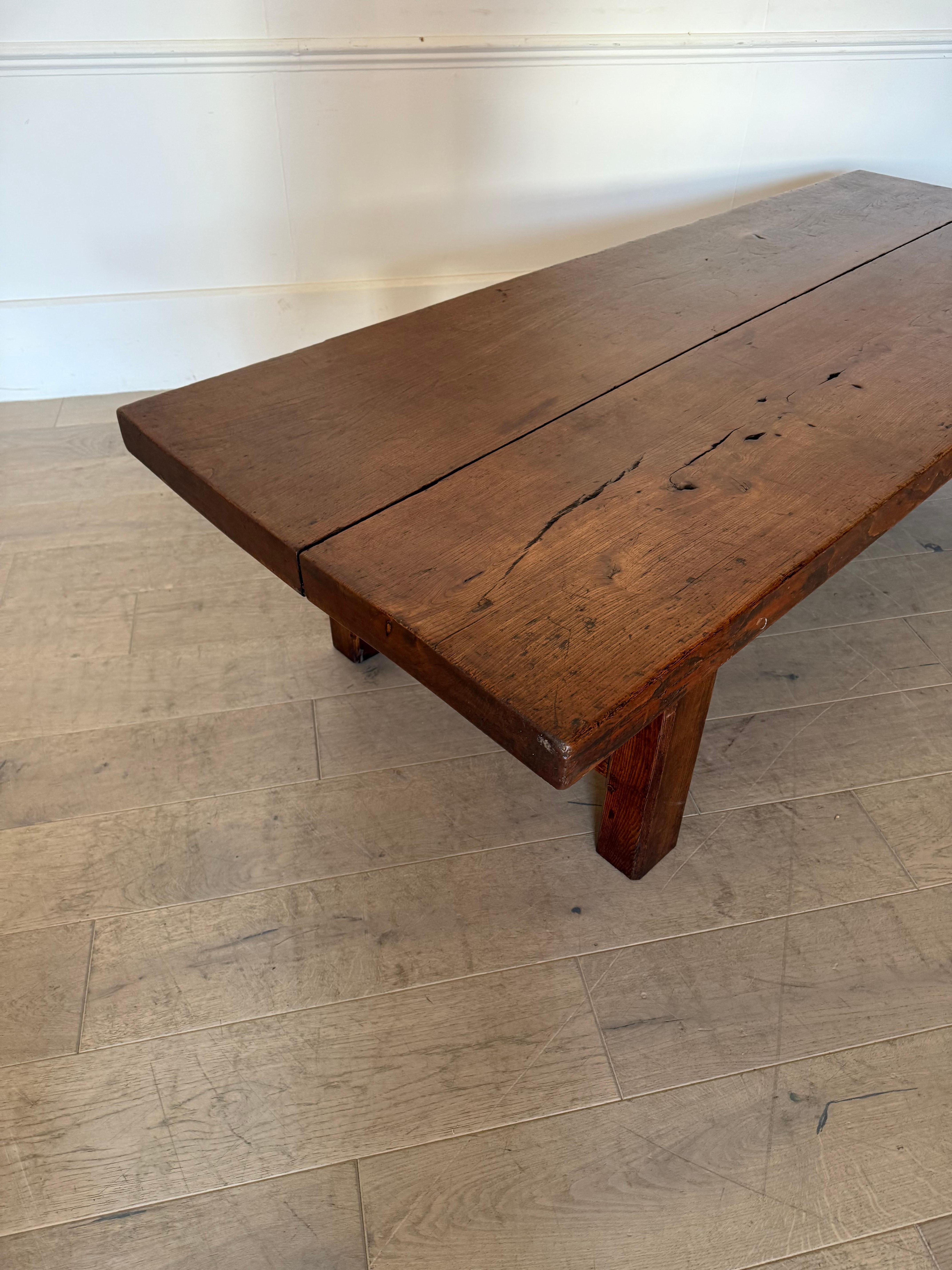 19th Century Large rustic 19th Elm coffee table For Sale