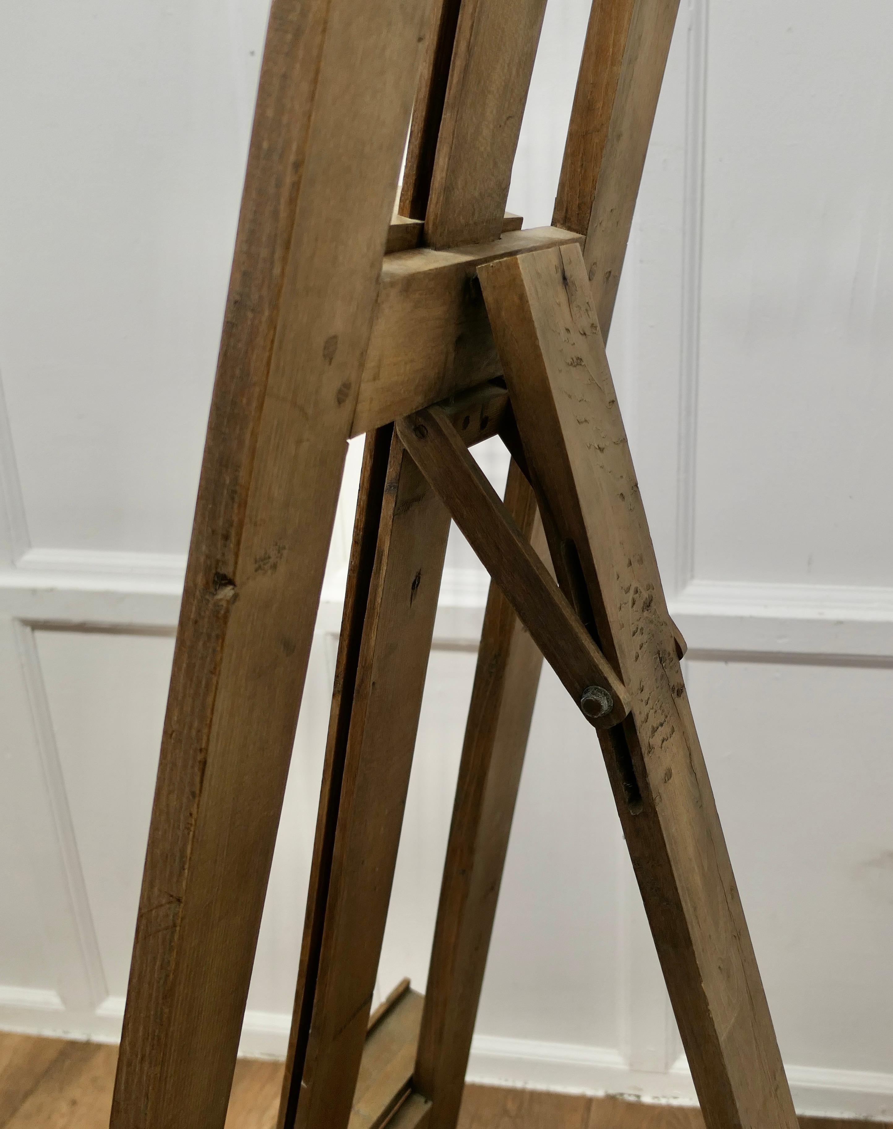 Large Rustic Adjustable Oak Artists’ Easel For Sale 1