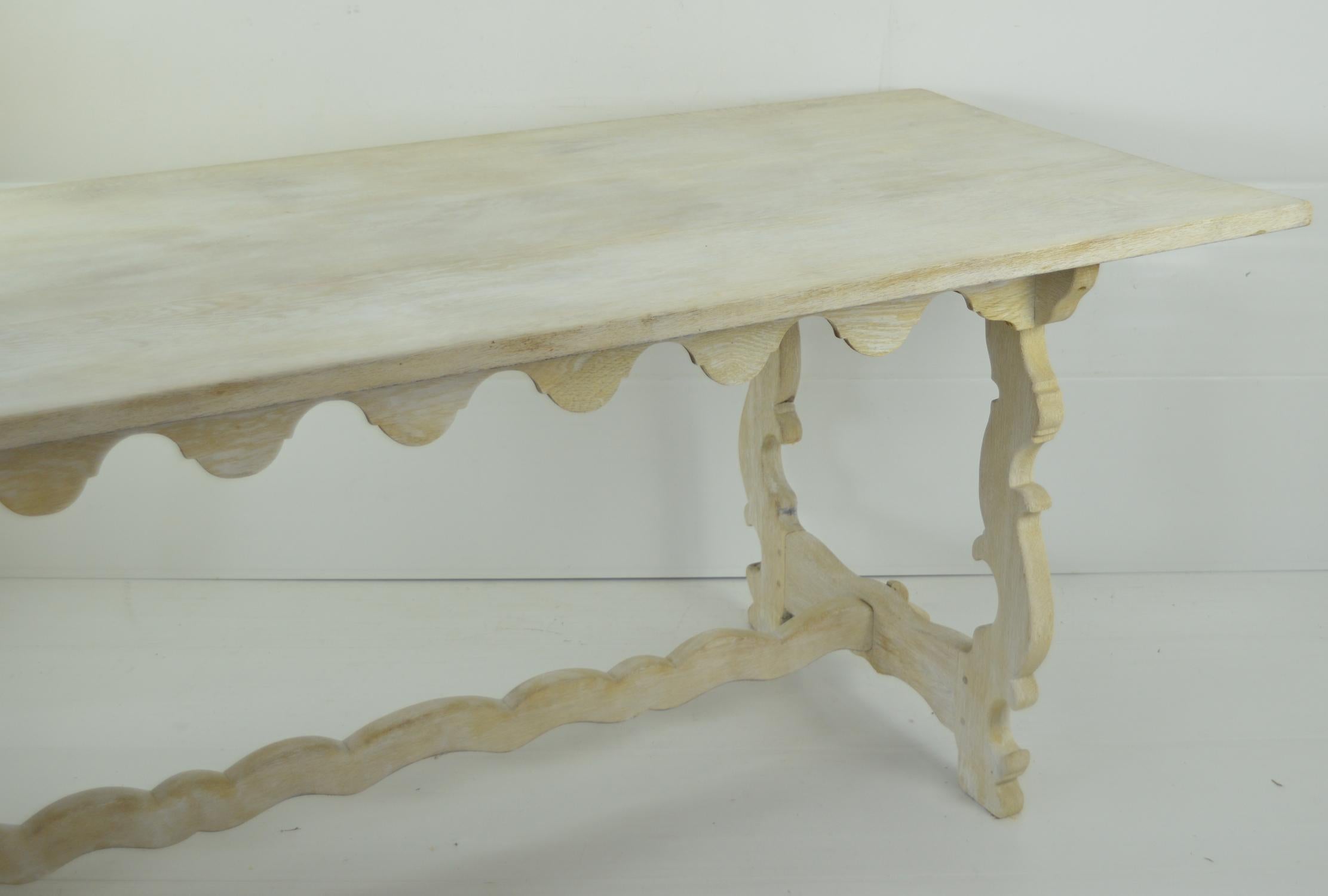 English Large Rustic Antique Bleached Oak Spanish Baroque Style Table