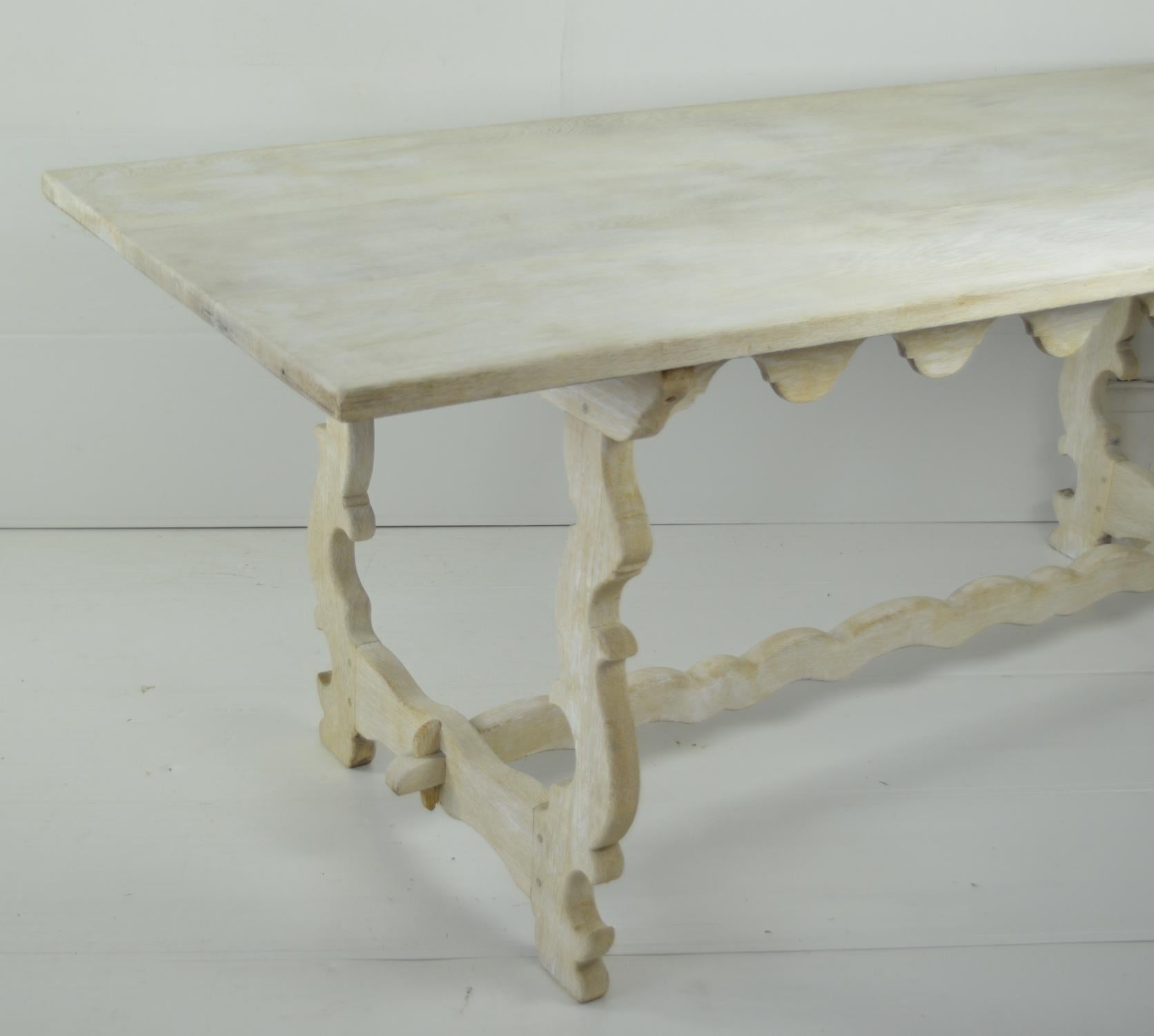Large Rustic Antique Bleached Oak Spanish Baroque Style Table In Good Condition In St Annes, Lancashire