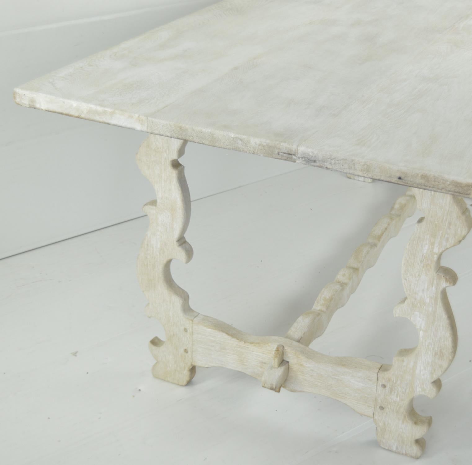 Early 20th Century Large Rustic Antique Bleached Oak Spanish Baroque Style Table