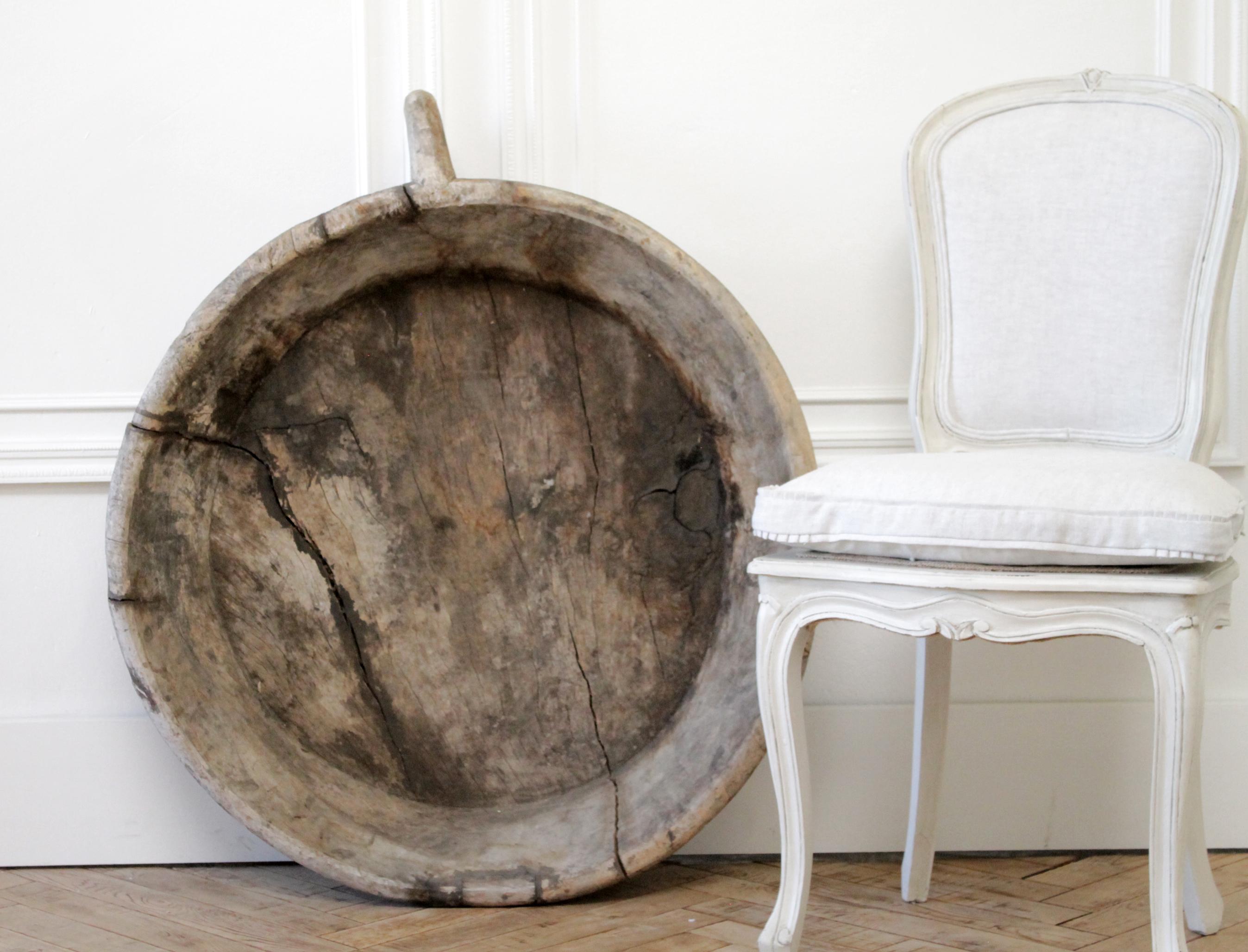 Large Rustic Antique Dough Bowl Centerpiece For Sale 5