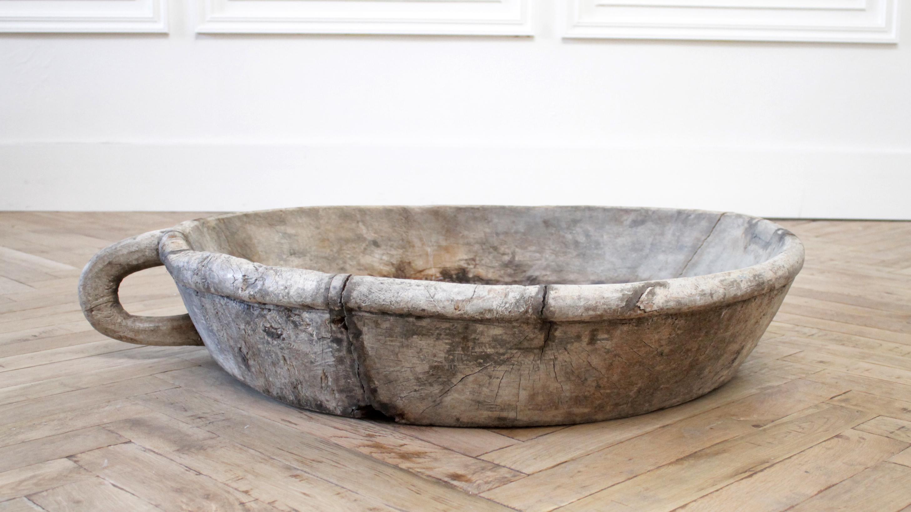 Large rustic antique dough bowl centerpiece
Measures: 34