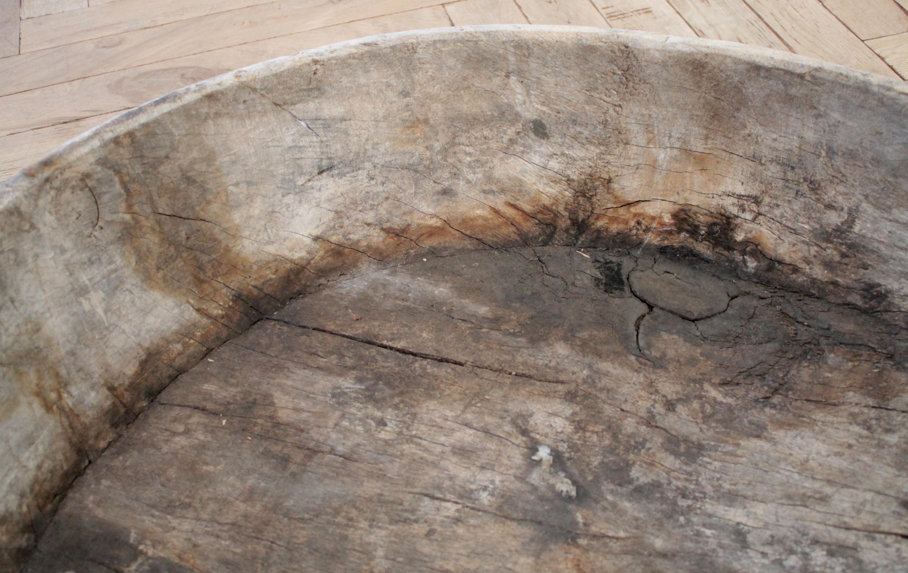 Wood Large Rustic Antique Dough Bowl Centerpiece For Sale