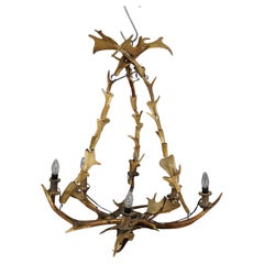 Antique Large Rustic Antler Lamp with Fallow Deer and Deer Antlers