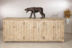 Large Rustic Bleached Wood Six-Door Sideboard Media Cabinet