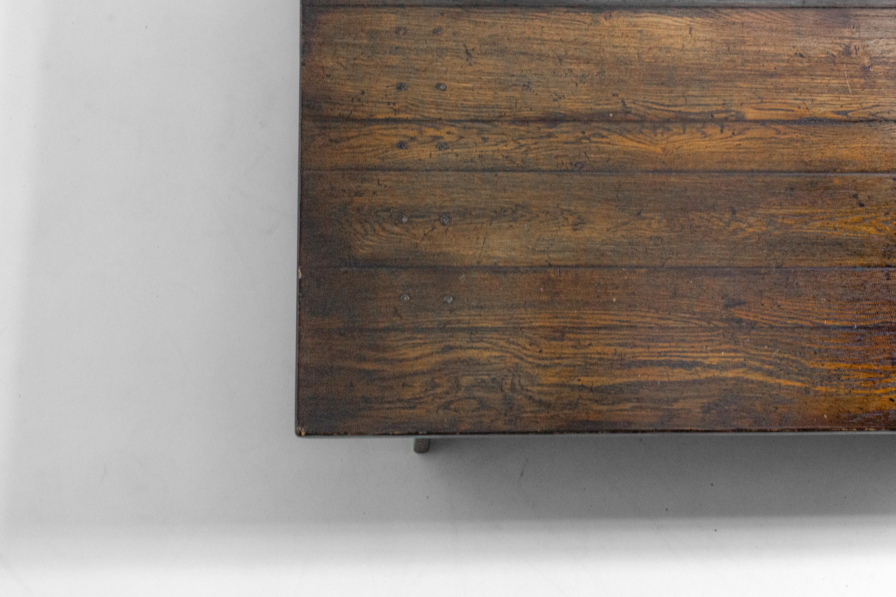 Late 20th Century Large rustic brutalist coffee table in patinated wood, 1980s For Sale