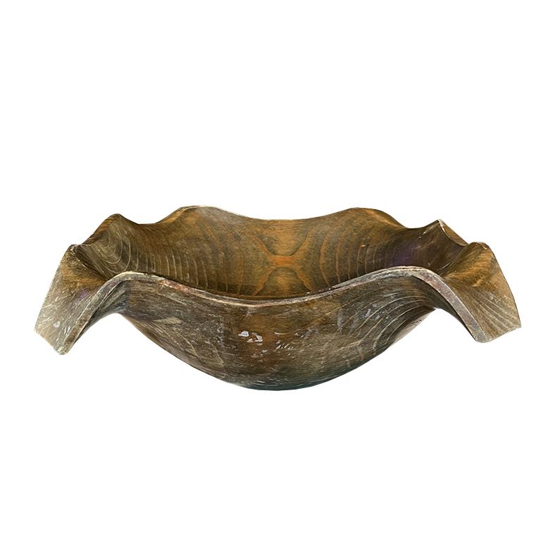 20th Century Large Rustic Carved Wood Draped Bowl or Handkerchief Vessel For Sale