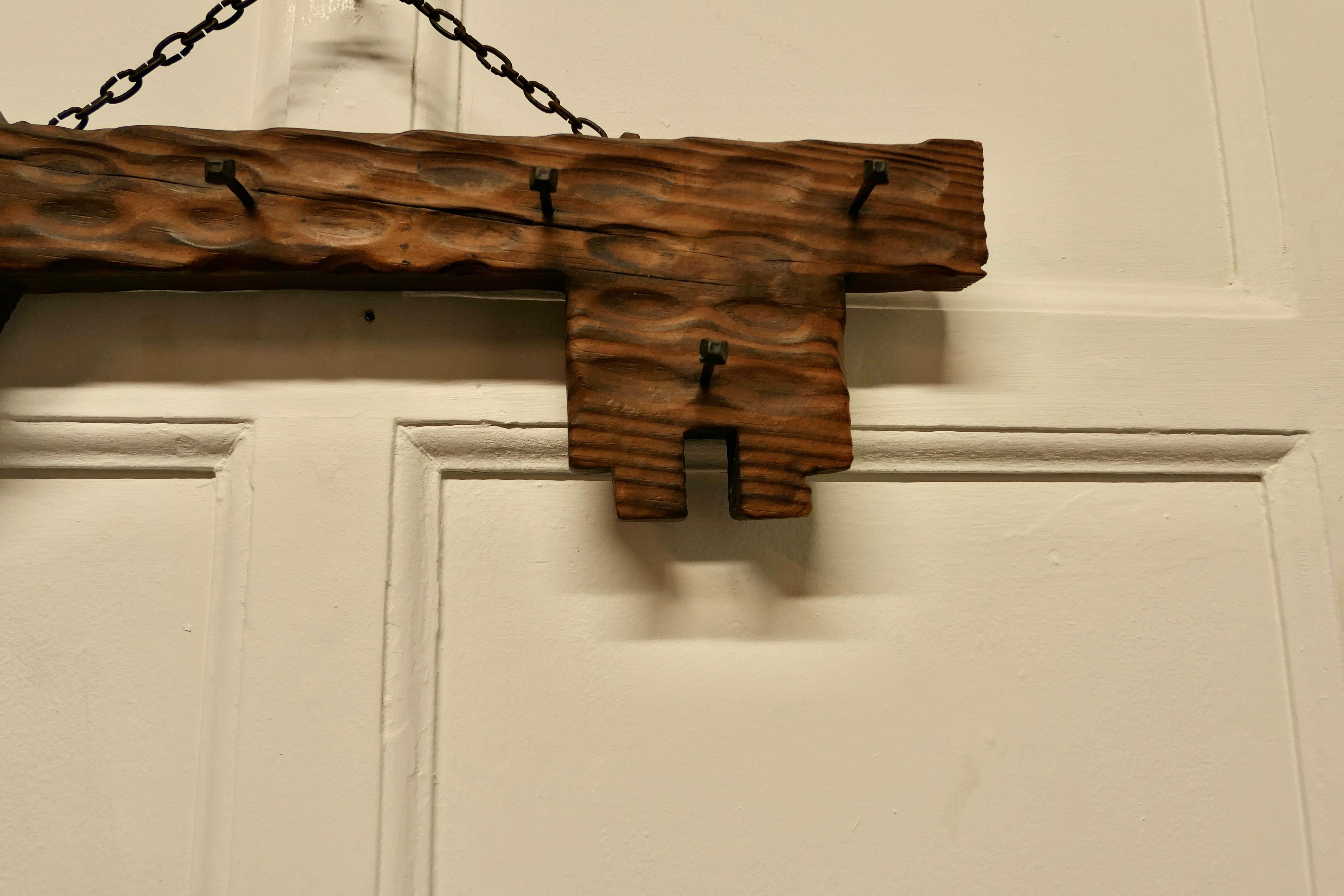 Bohemian Large Rustic Cedar Wood Key Hanging Rack For Sale