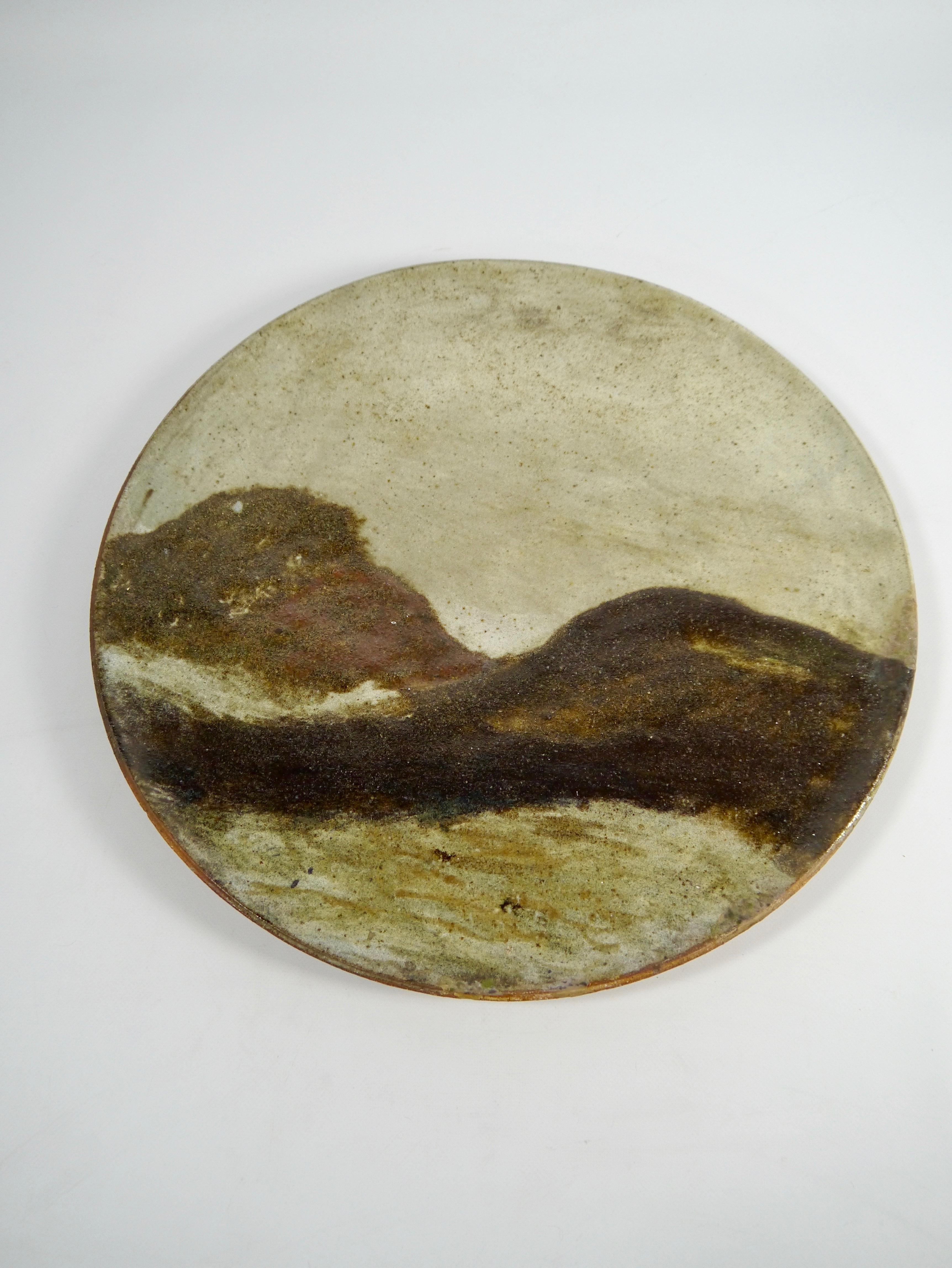 Norwegian Large Rustic Ceramic Wall Hung Platter by Osvald Osmundsen, Norway 1970s For Sale