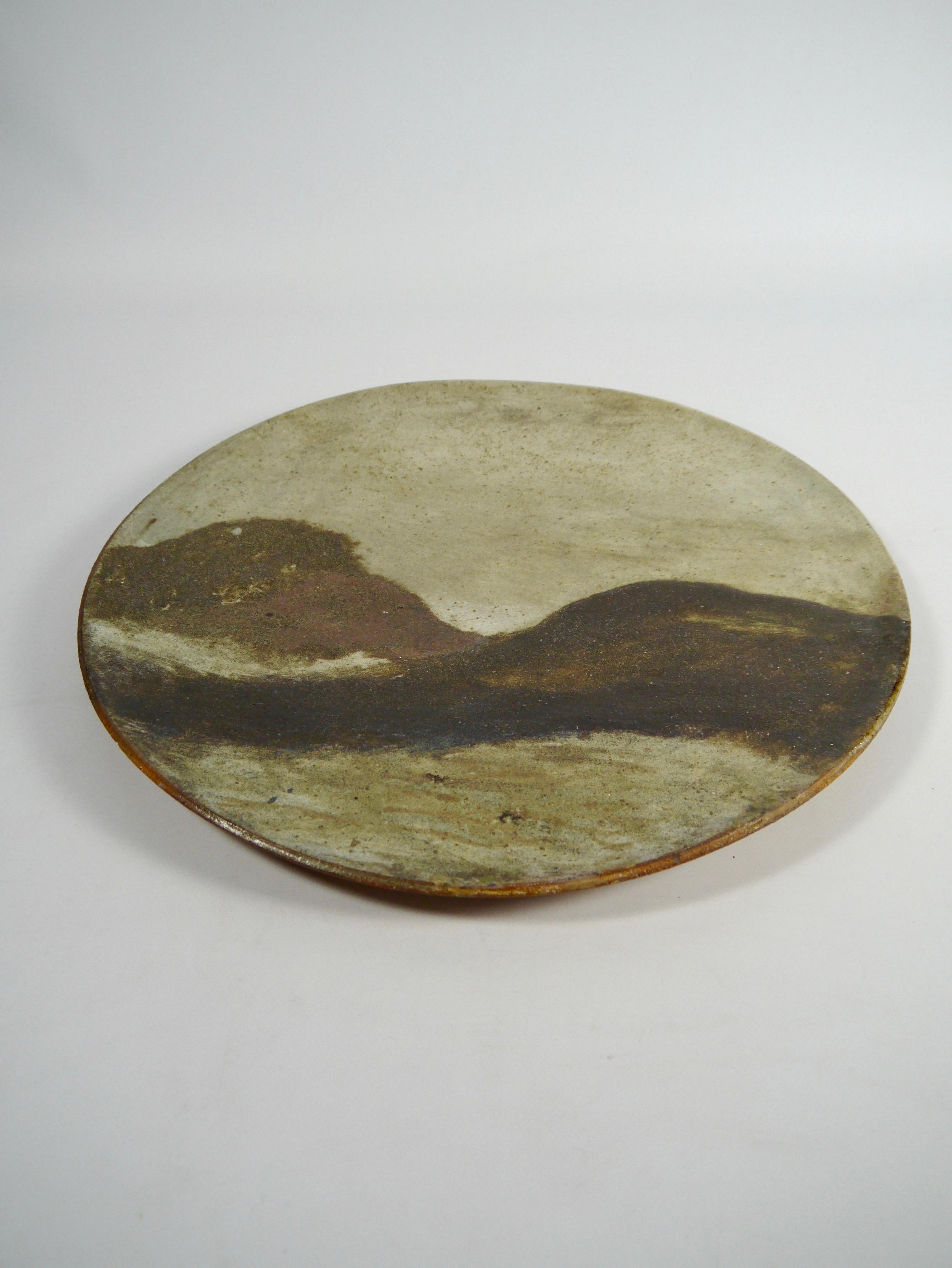 Glazed Large Rustic Ceramic Wall Hung Platter by Osvald Osmundsen, Norway 1970s For Sale