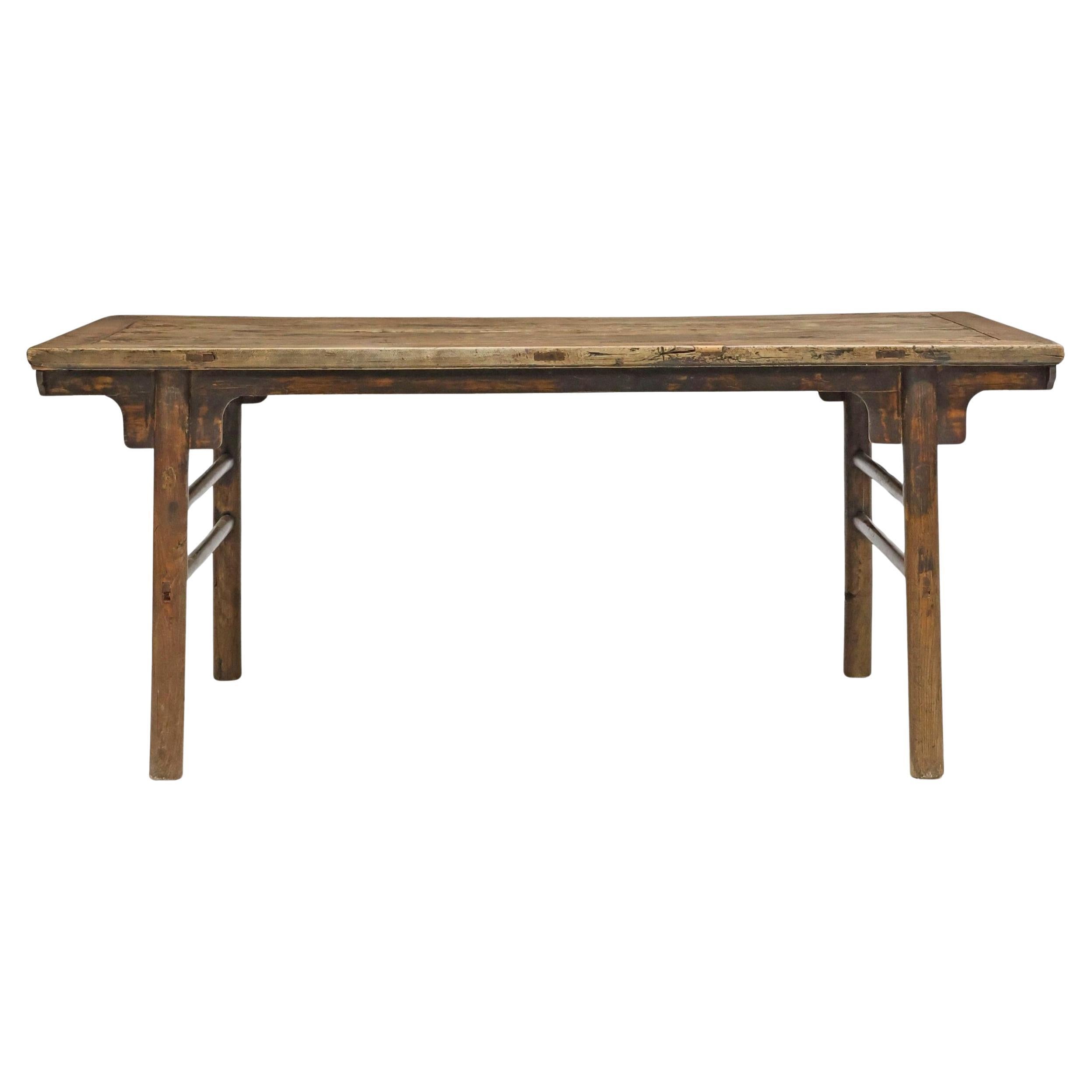 Large Rustic Chinese Yumu Plank-top Recessed-leg Painting Table