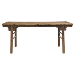 Antique Large Rustic Chinese Yumu Plank-top Recessed-leg Painting Table