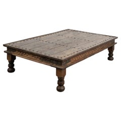 Large Rustic Coffee Table With Iron Accents from India, circa 1900's