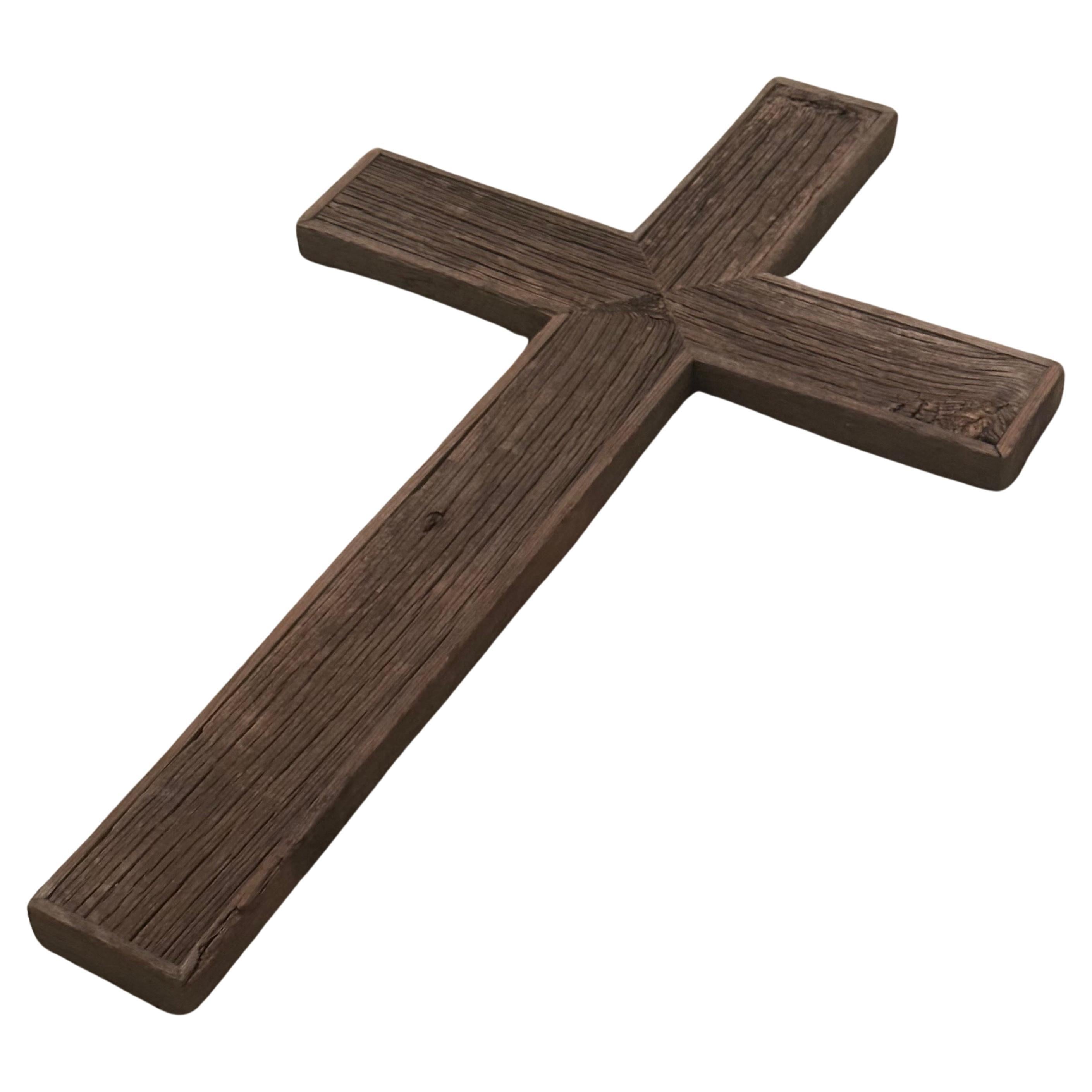 Large rustic driftwood cross, circa 2000s. The piece measures 15