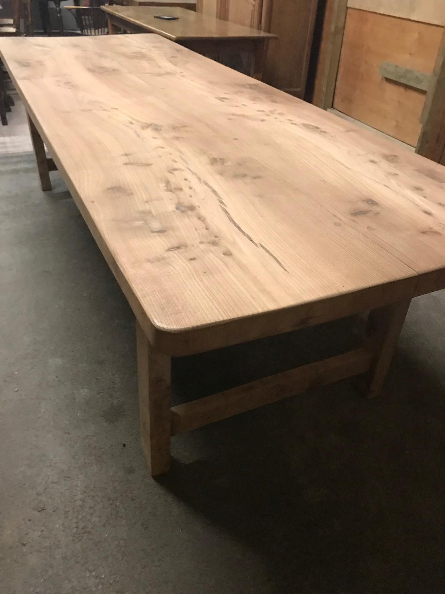 Hand-Crafted Large Rustic Elm Two Plank French Farmhouse Table