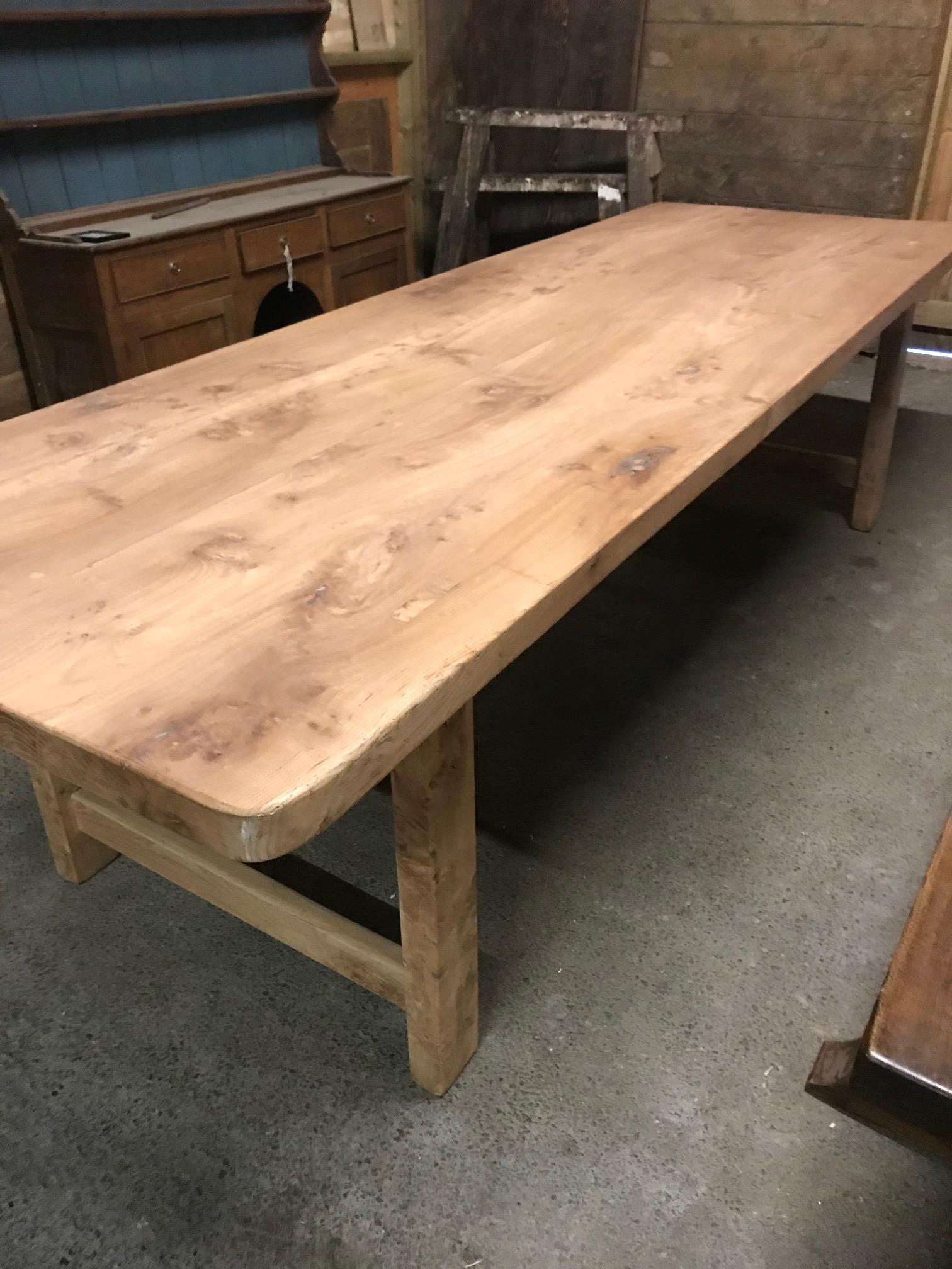 20th Century Large Rustic Elm Two Plank French Farmhouse Table