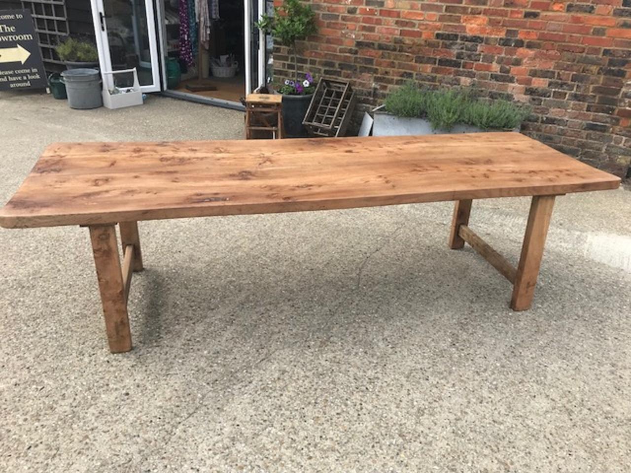 Large Rustic Elm Two Plank French Farmhouse Table 1