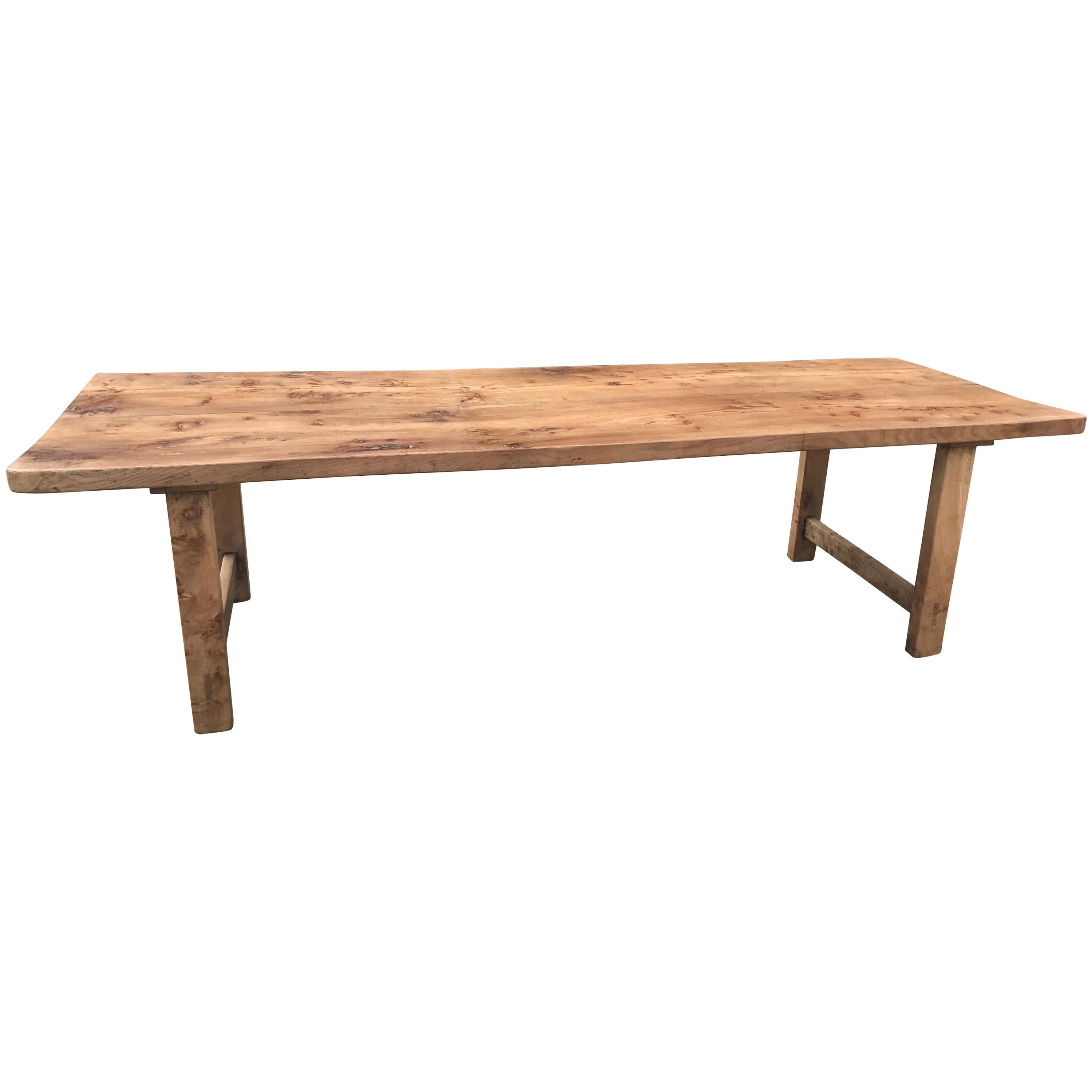 Large Rustic Elm Two Plank French Farmhouse Table