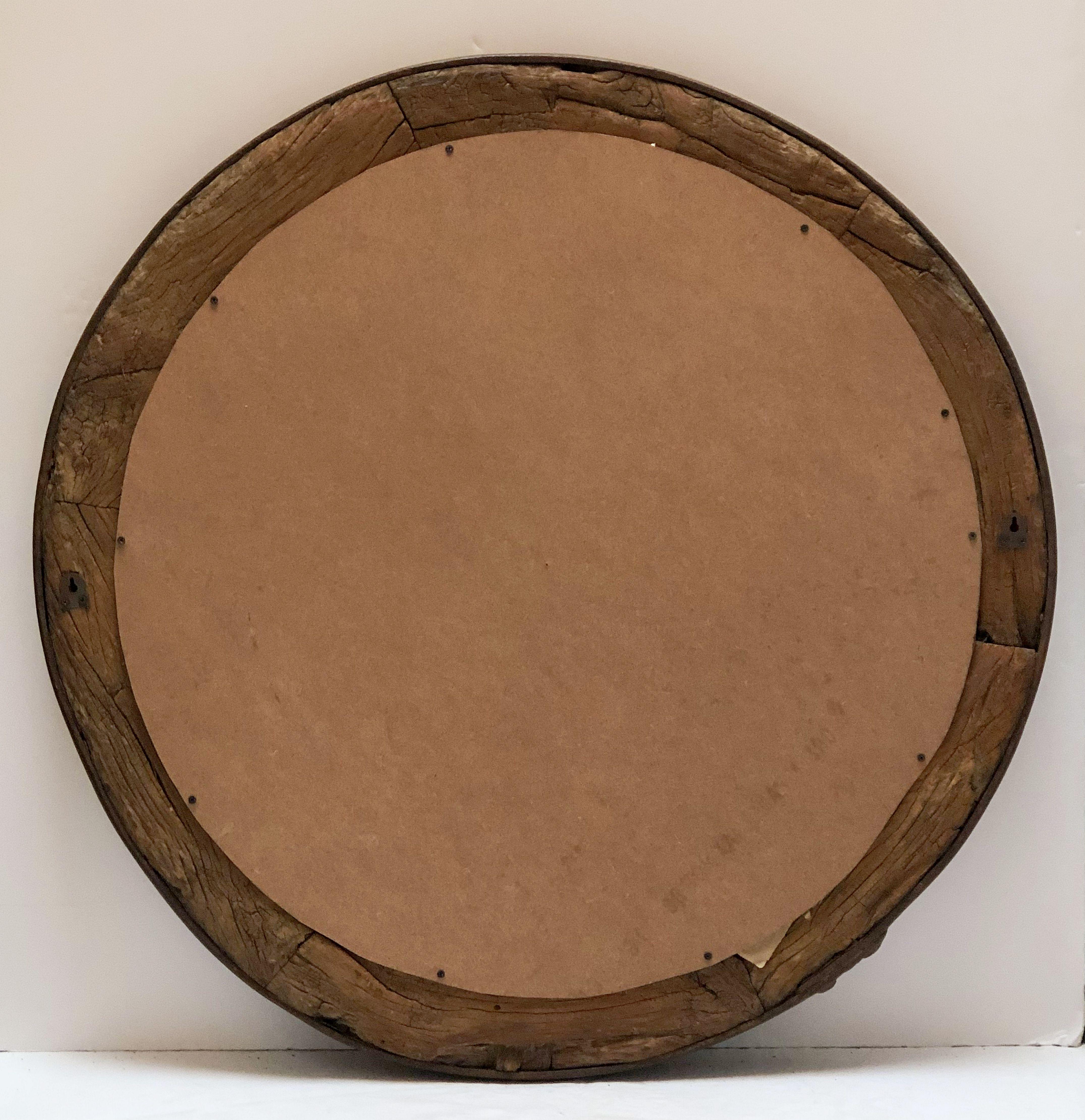 Rustic English Round Mirror in Wagon Wheel Frame of Oak and Iron (Diameter 43) 9