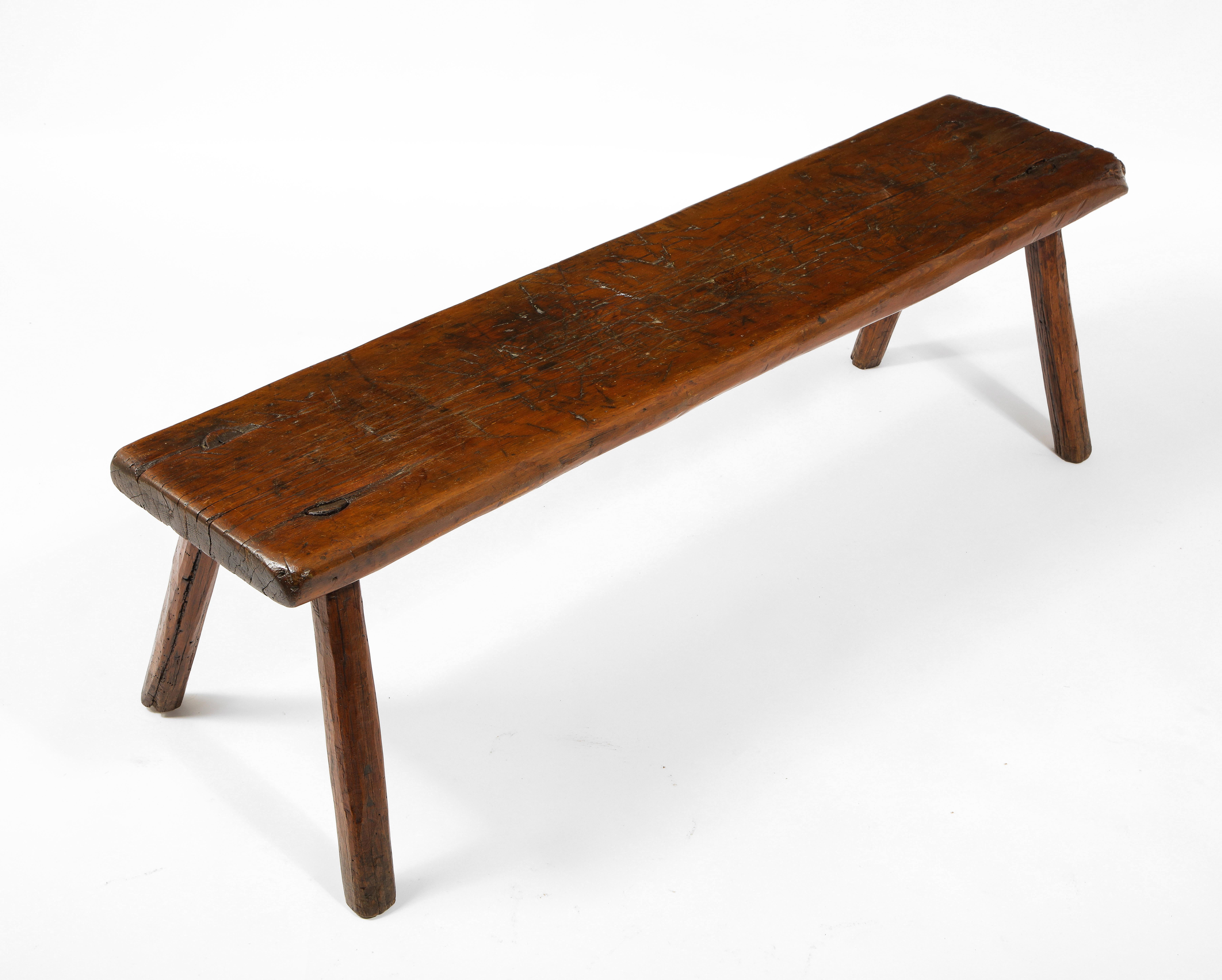 American Large Rustic Oak Farm Bench or Coffee Table, USA 1920's