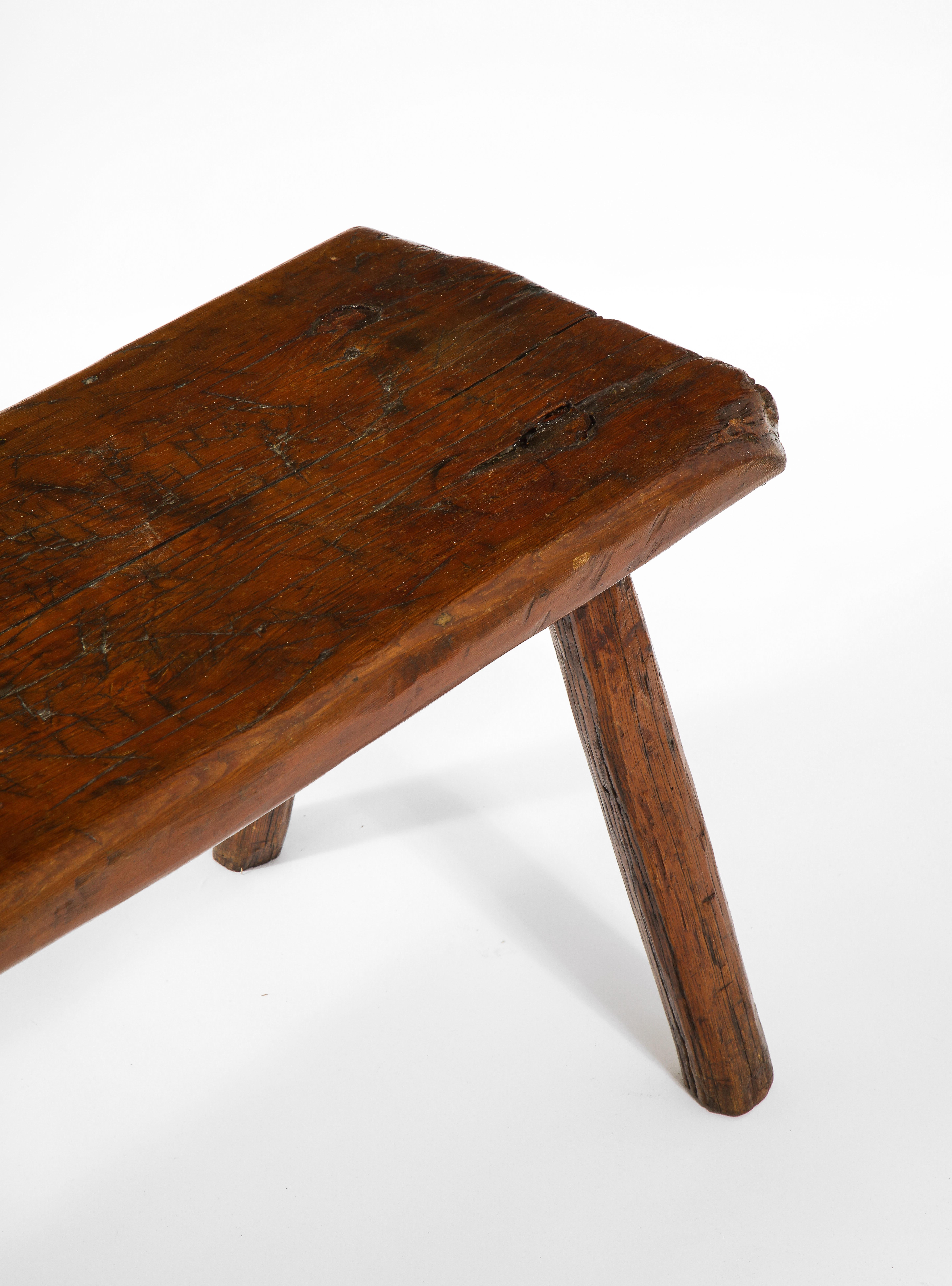 Large Rustic Oak Farm Bench or Coffee Table, USA 1920's In Good Condition In New York, NY